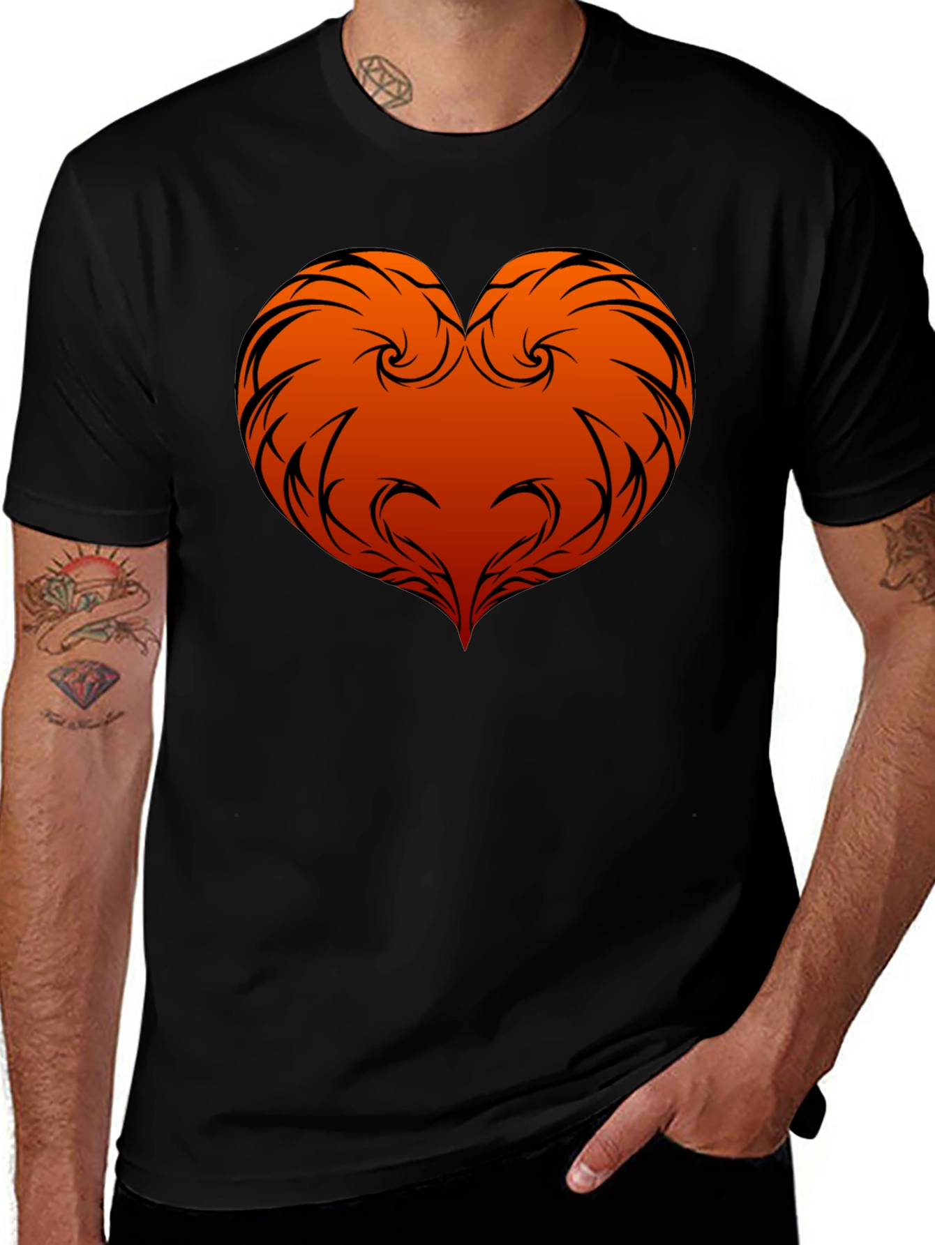 Fiery Heart Graphic Tee - Black