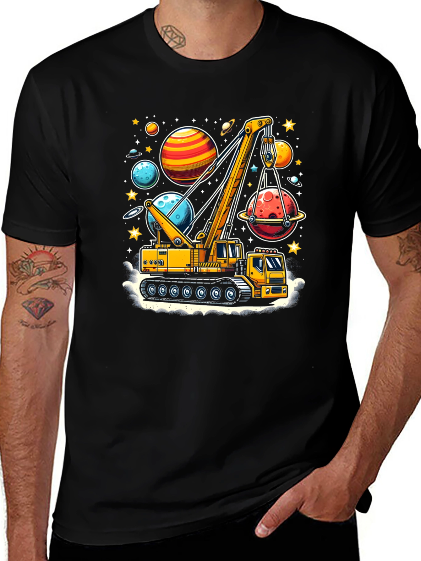 Variant 13 of Crane Lifting Planets Graphic T-Shirt