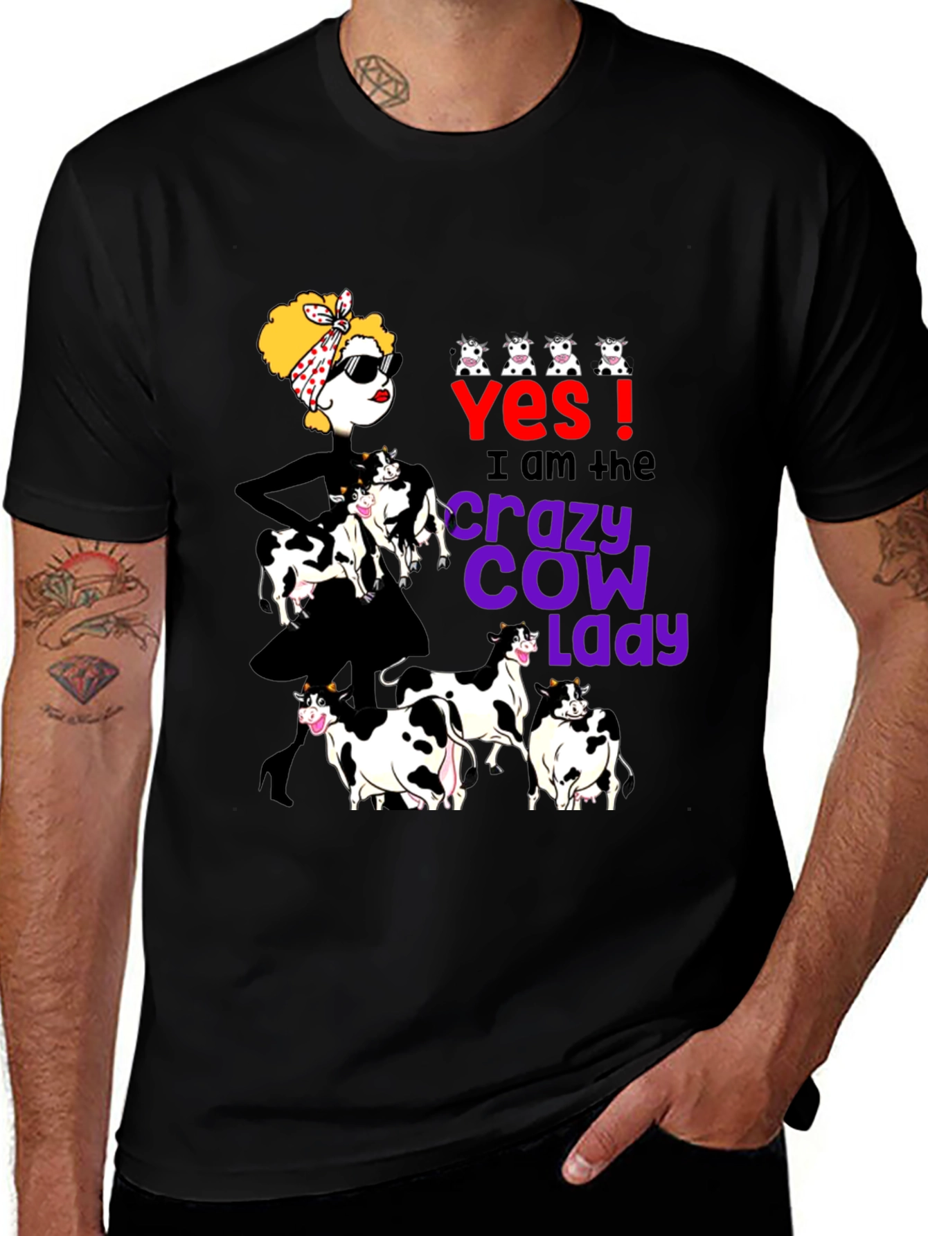 Variant 11 of Crazy Cow Lady Graphic Tee - Black