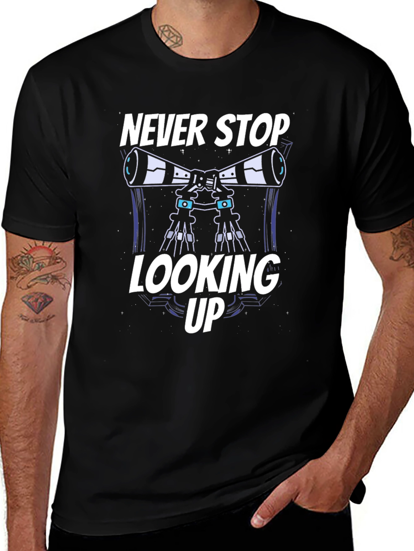 Never Stop Looking Up Telescope T-Shirt