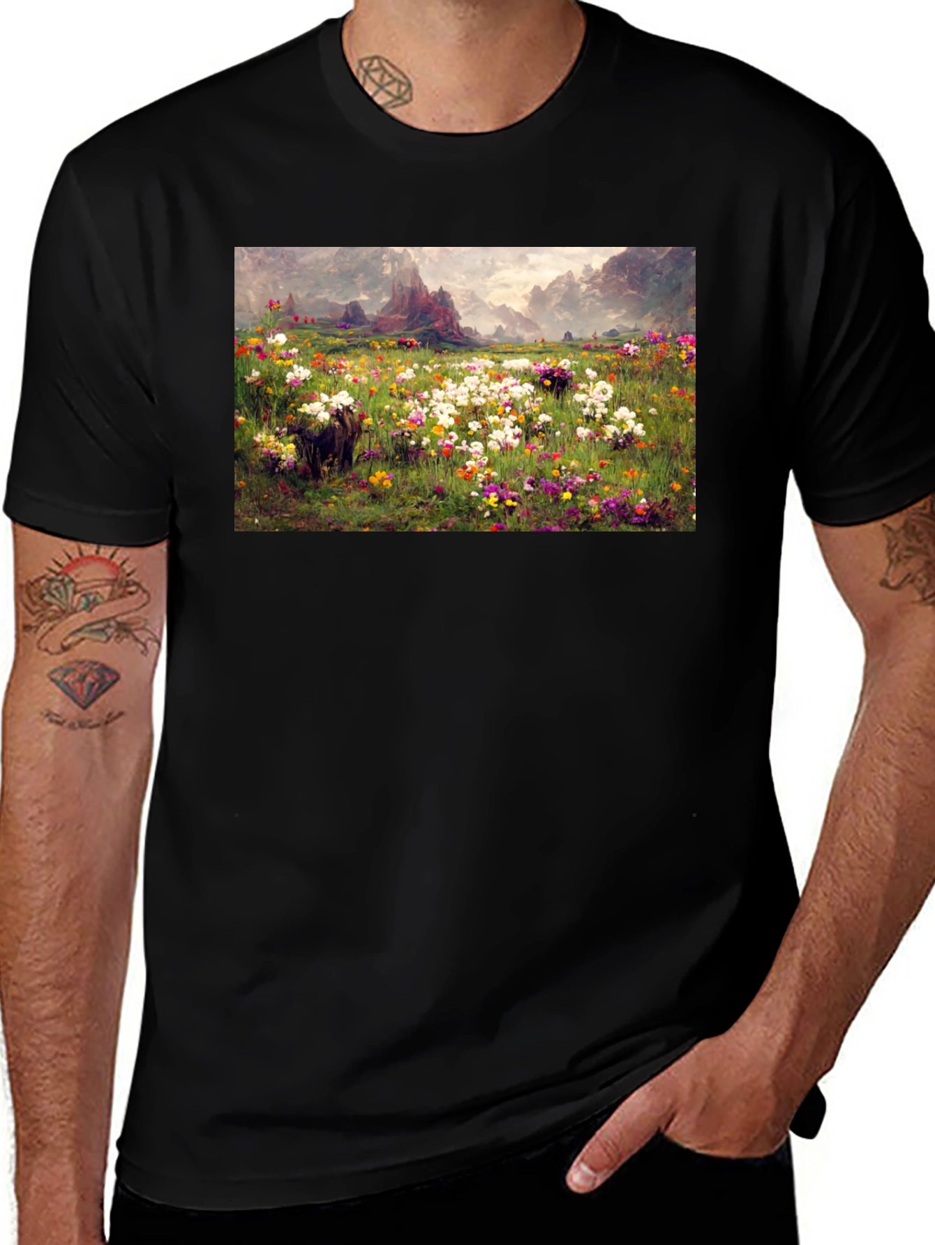 Variant 27 of Floral Meadow Black T-Shirt