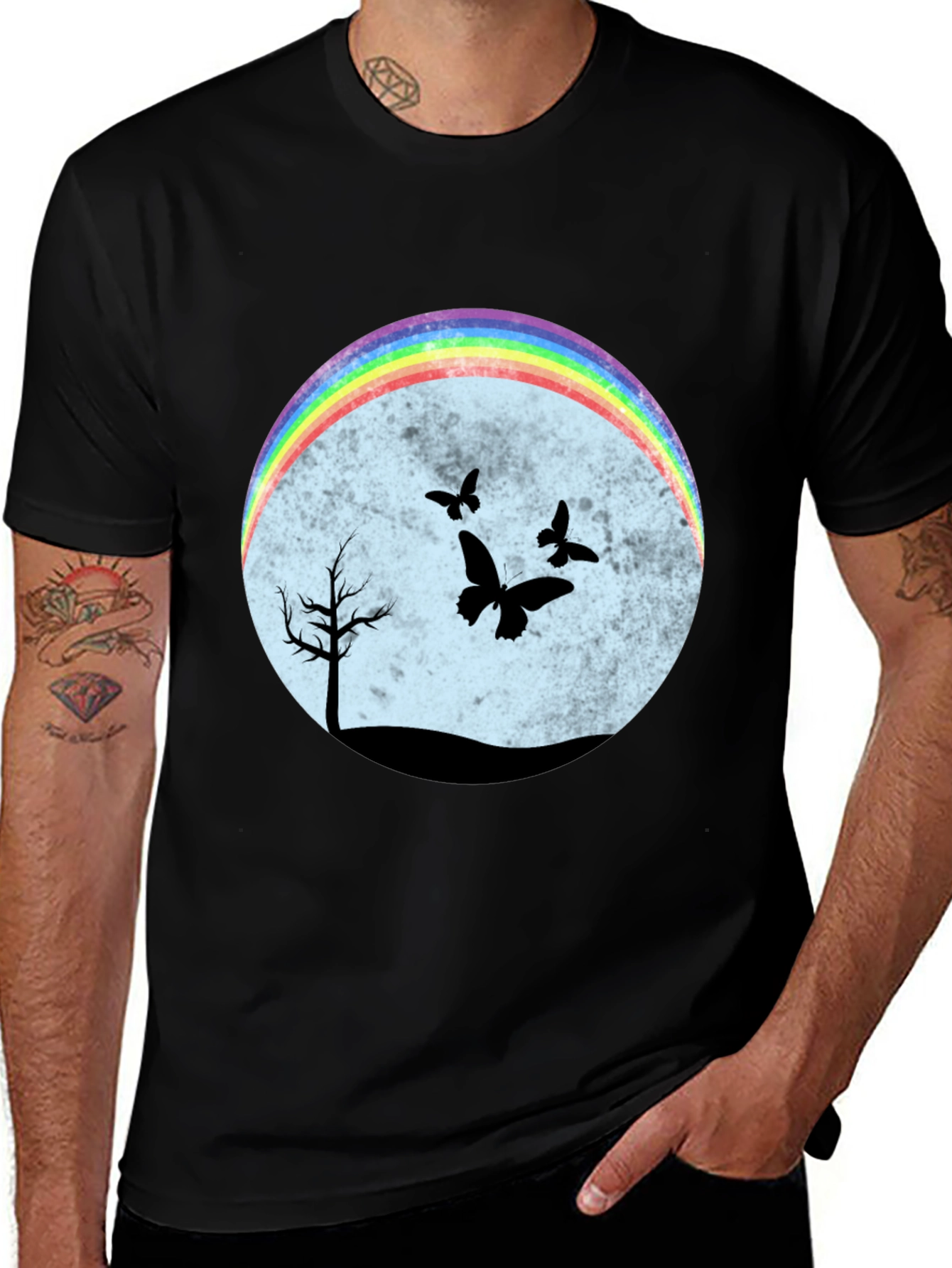 Variant 19 of Rainbow Butterfly Scene Black T-Shirt