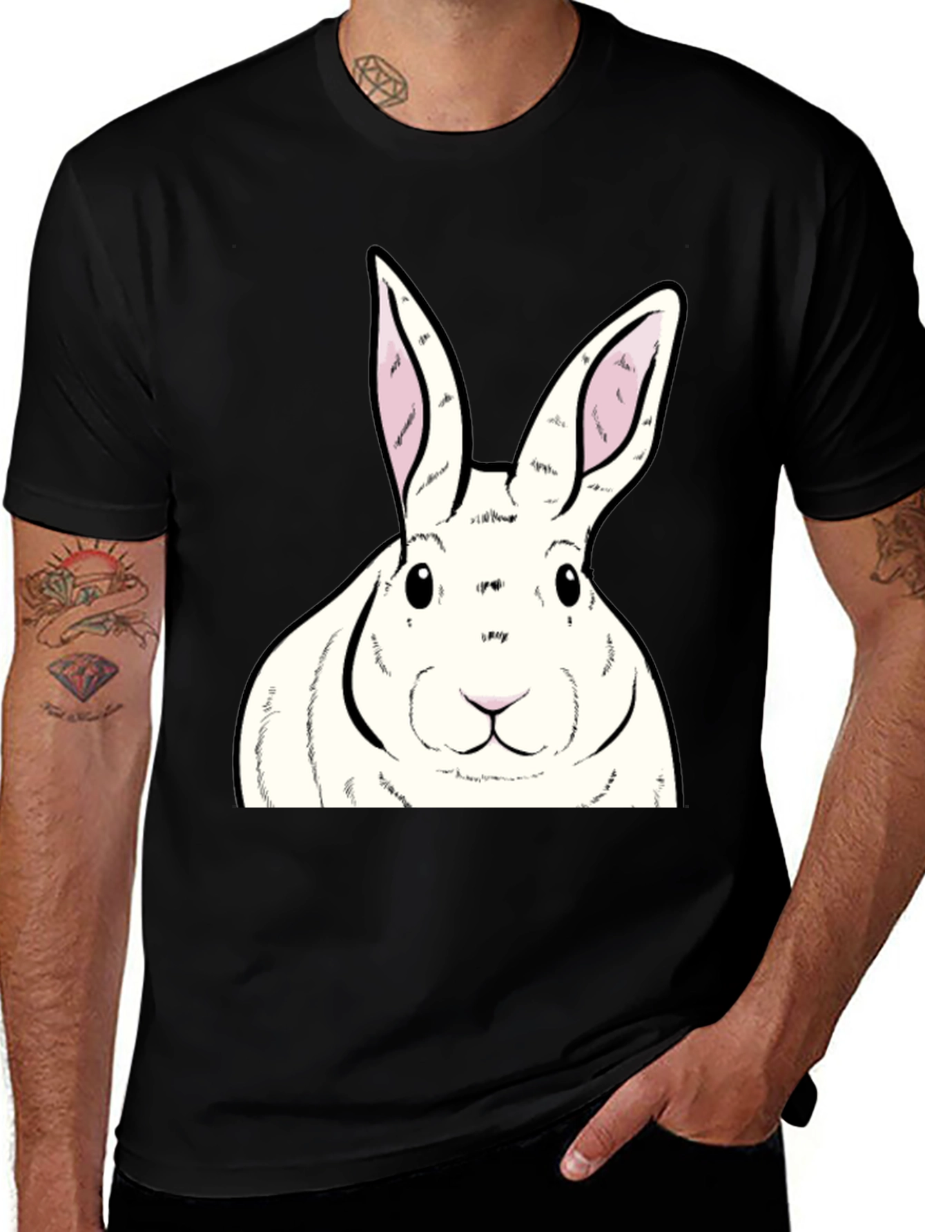 Variant 26 of Cute White Rabbit Graphic Print Black T-Shirt