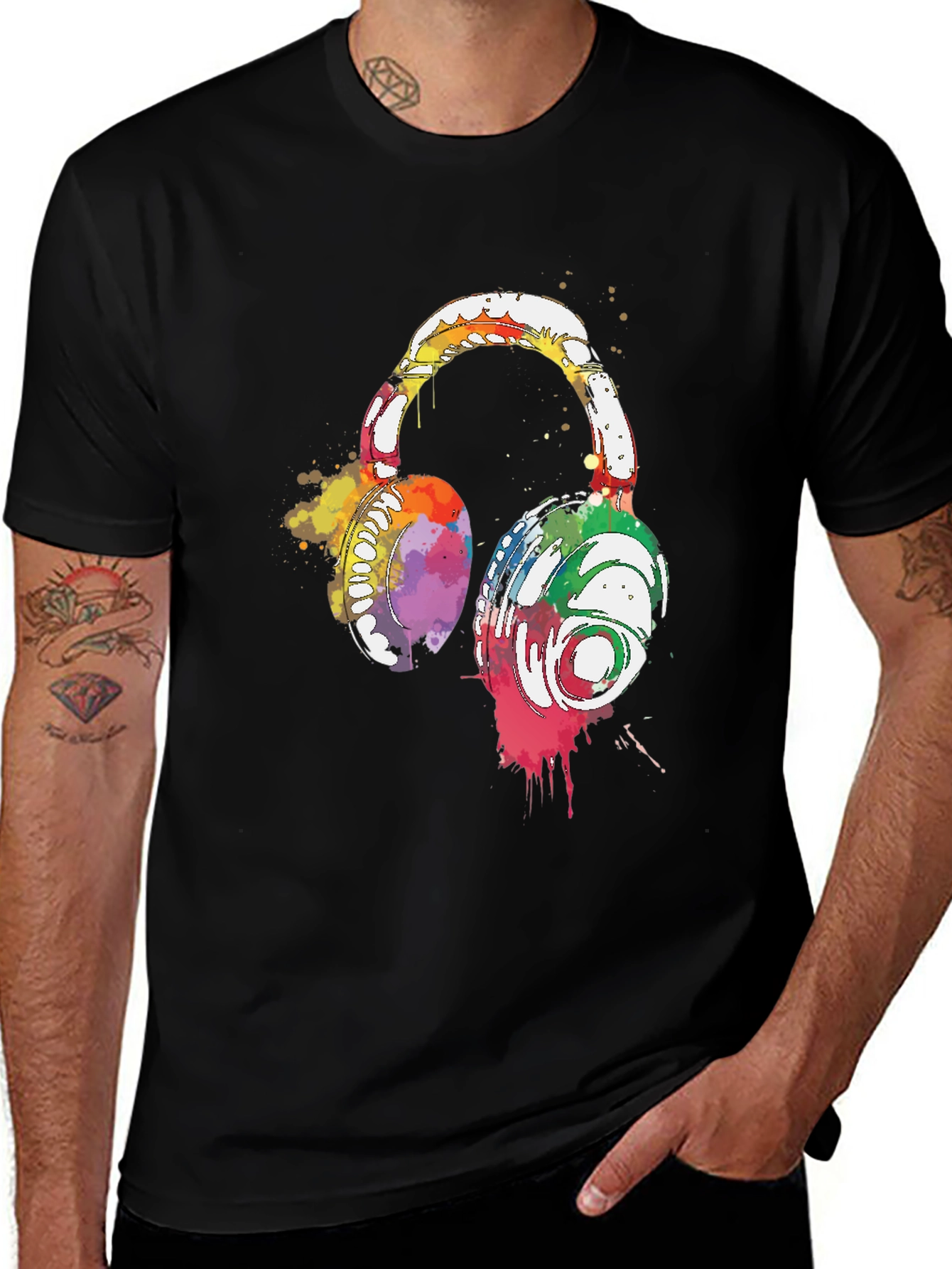 Variant 29 of Watercolor Headphones Black T-Shirt