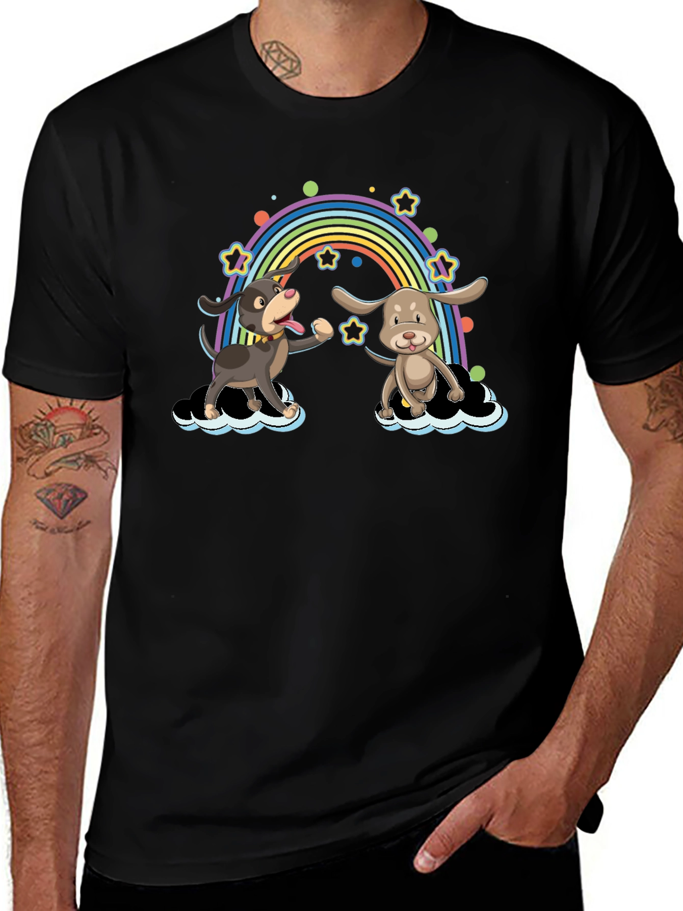 Black Rainbow Dog T-Shirt - Cute Cartoon Design main image