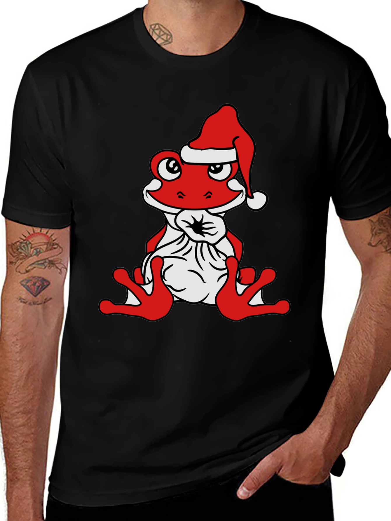 Variant 8 of Frog with Santa Hat Black T-Shirt