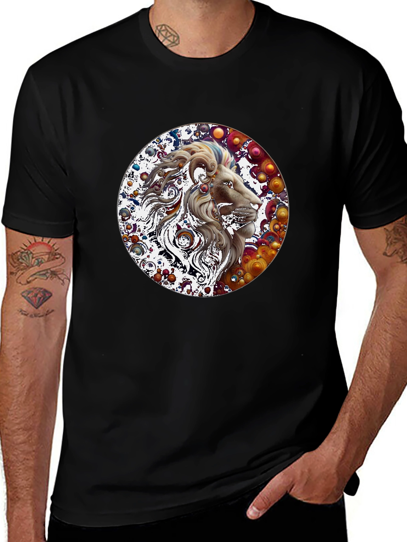 Variant 10 of Lion Art Print Graphic Tee - Men's Black T-Shirt
