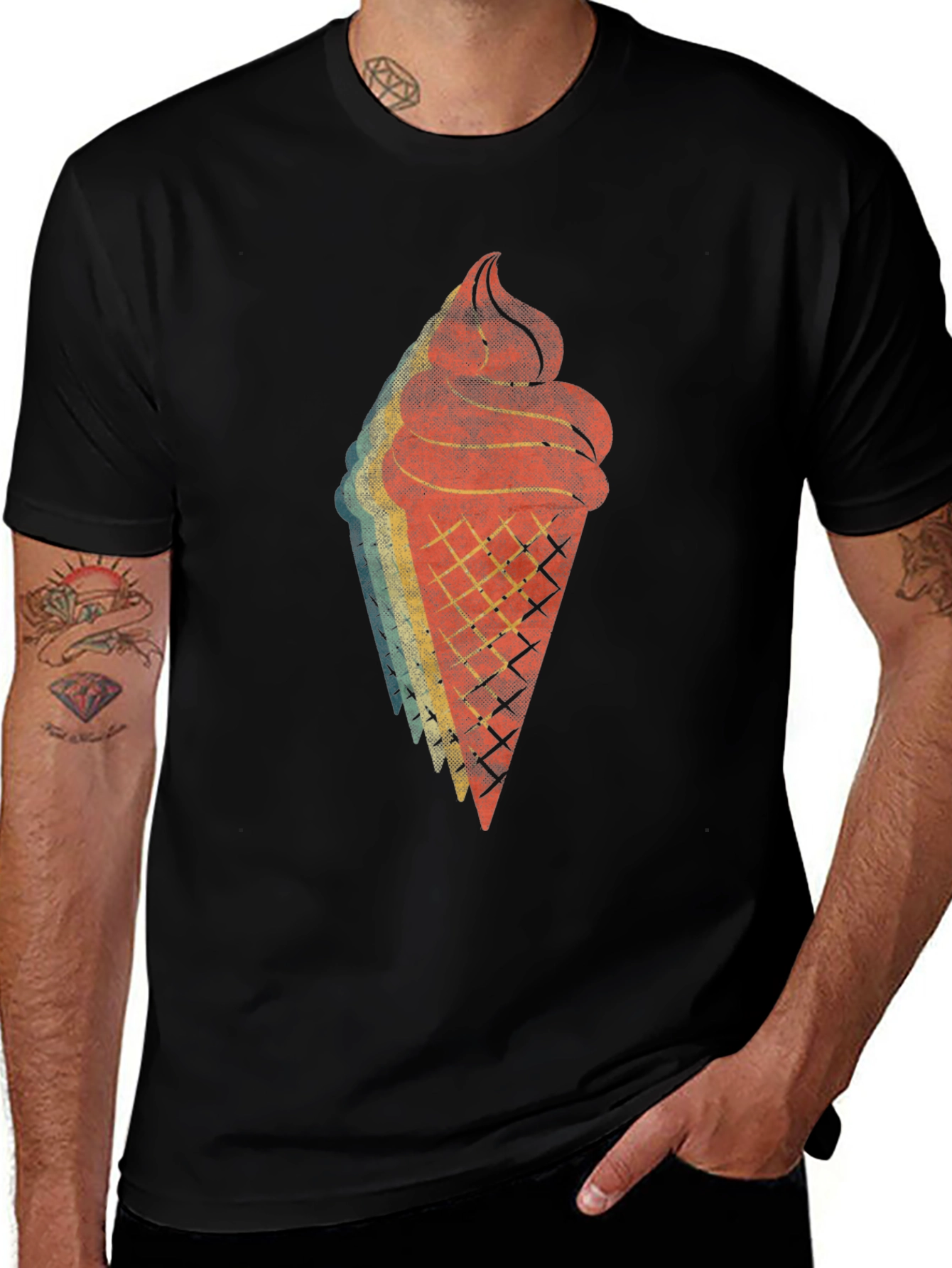 Variant 17 of Retro Ice Cream Cone Graphic Tee - Cool Vintage Style
