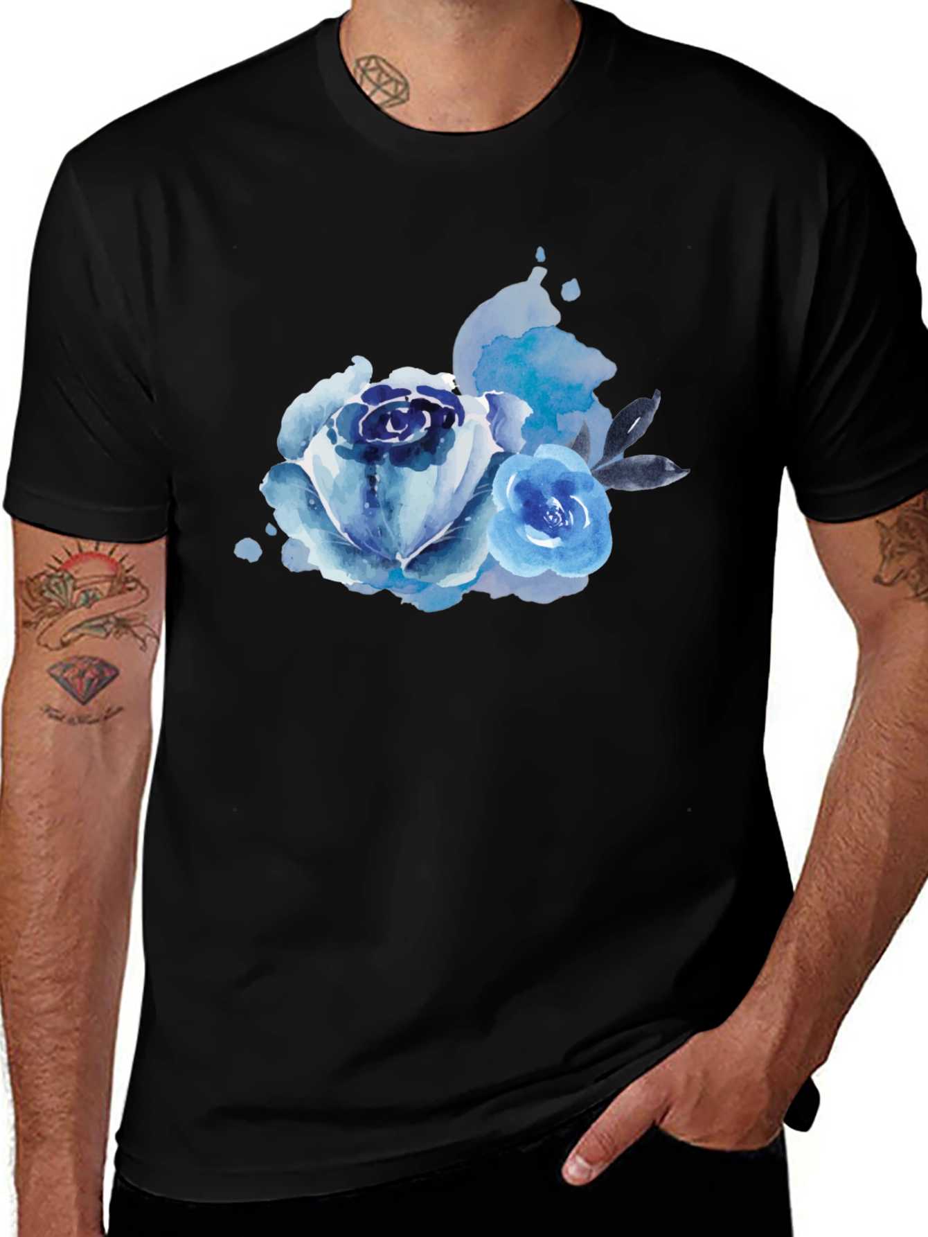 Variant 8 of Blue Watercolor Floral Print T-Shirt