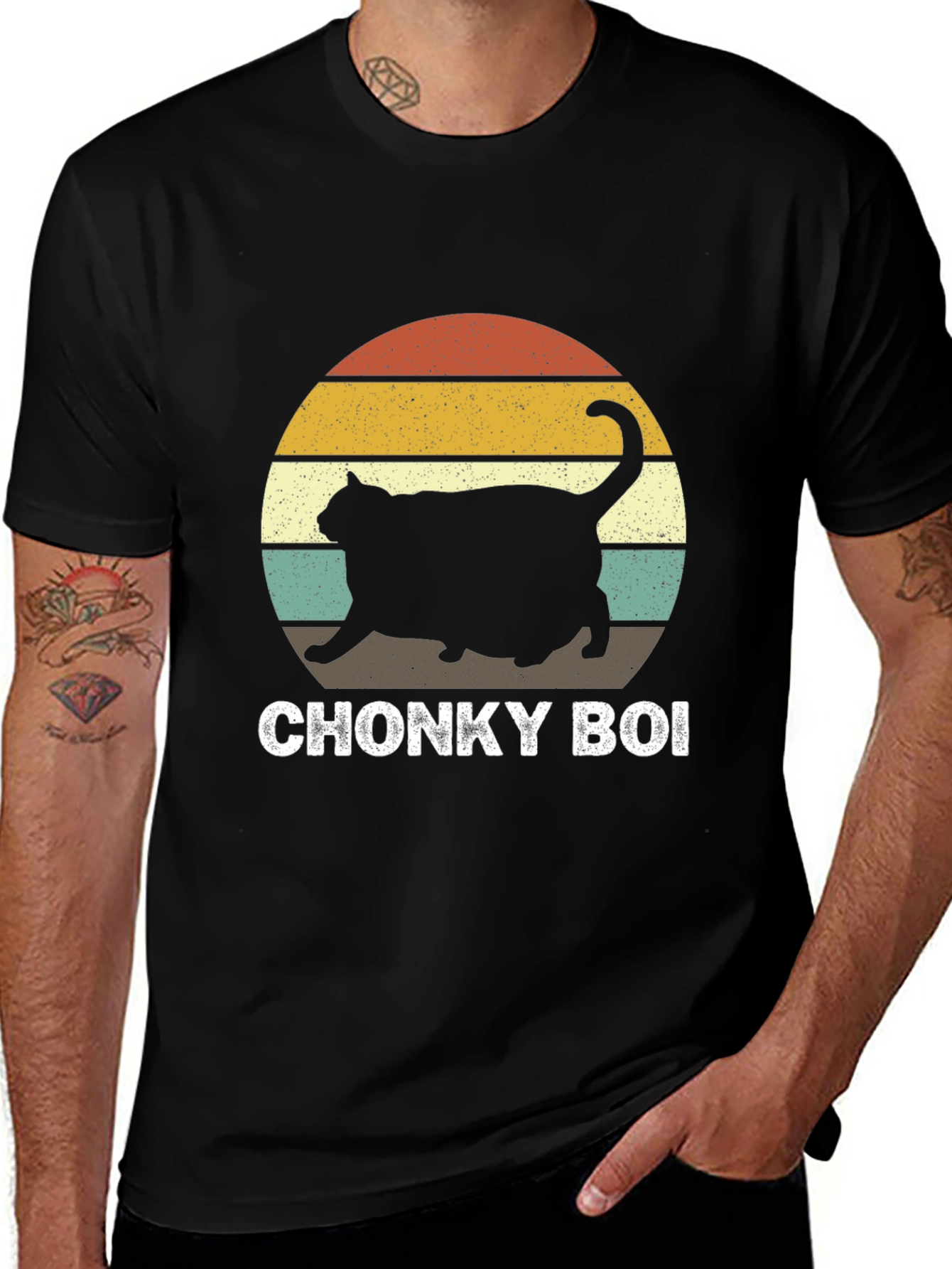 Variant 17 of Chonky Boi Cat T-Shirt Retro Sunset