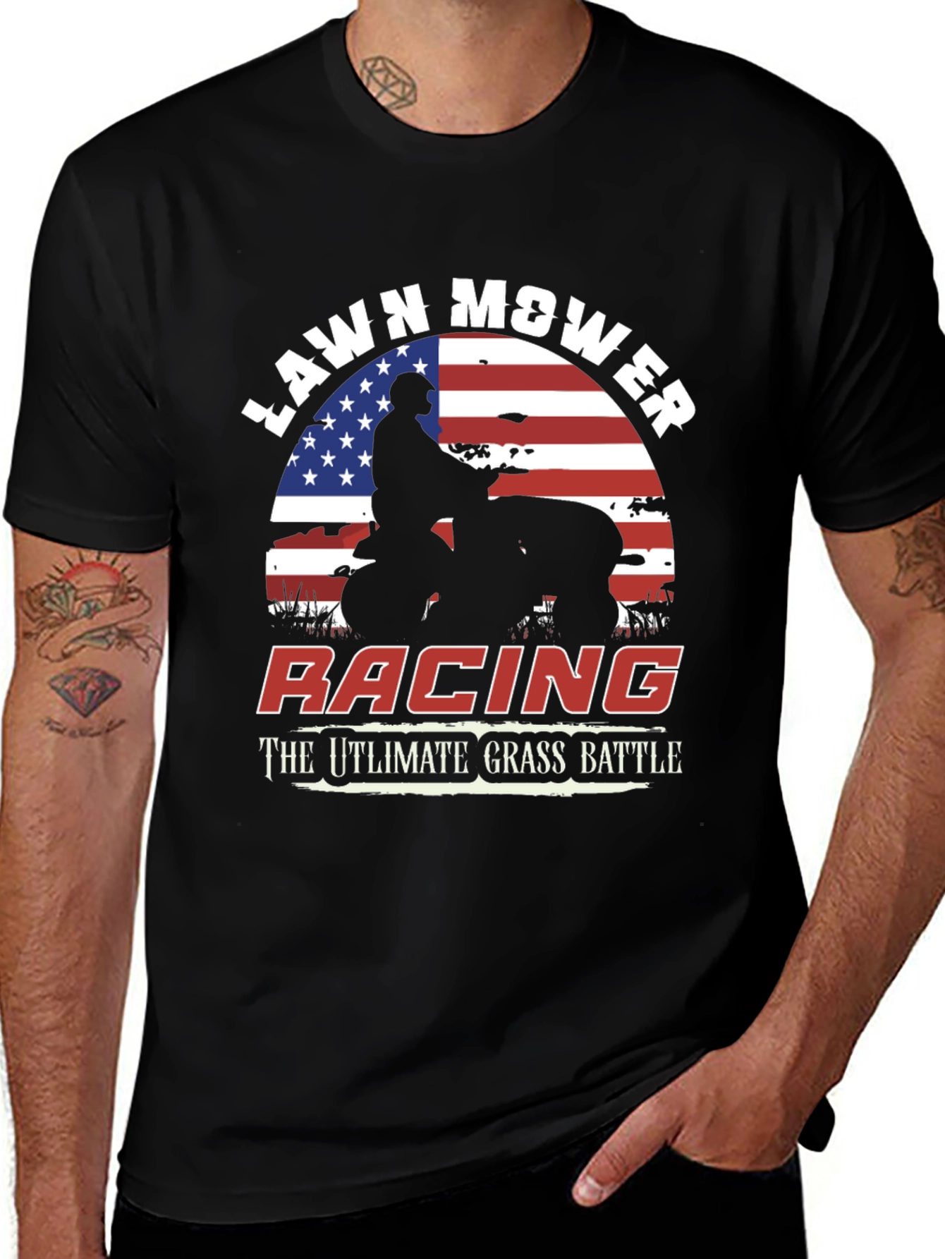 Variant 7 of Lawn Mower Racing Tee - Ultimate Grass Battle T-Shirt