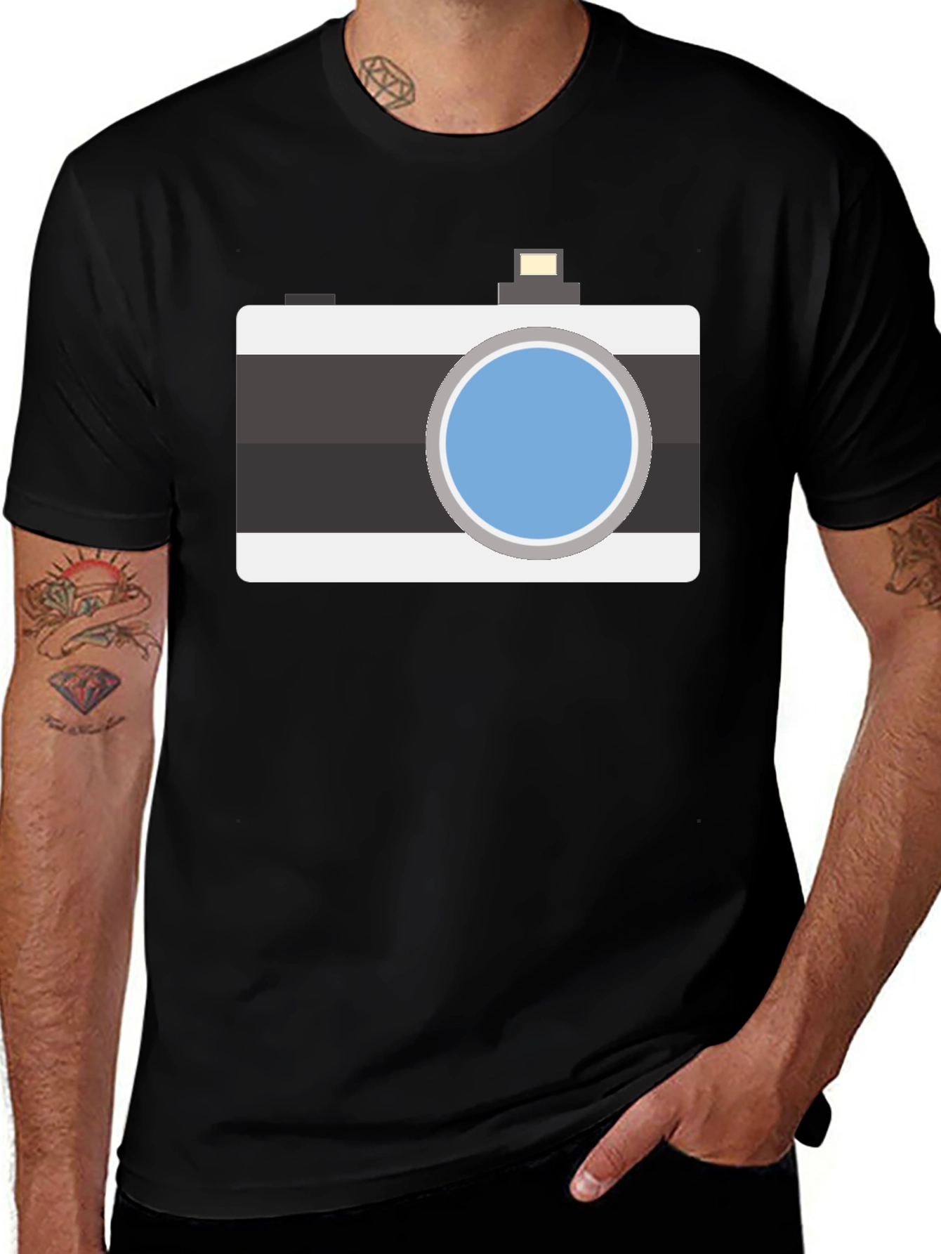 Variant 16 of Retro Camera Graphic T-Shirt - Black Cotton Tee