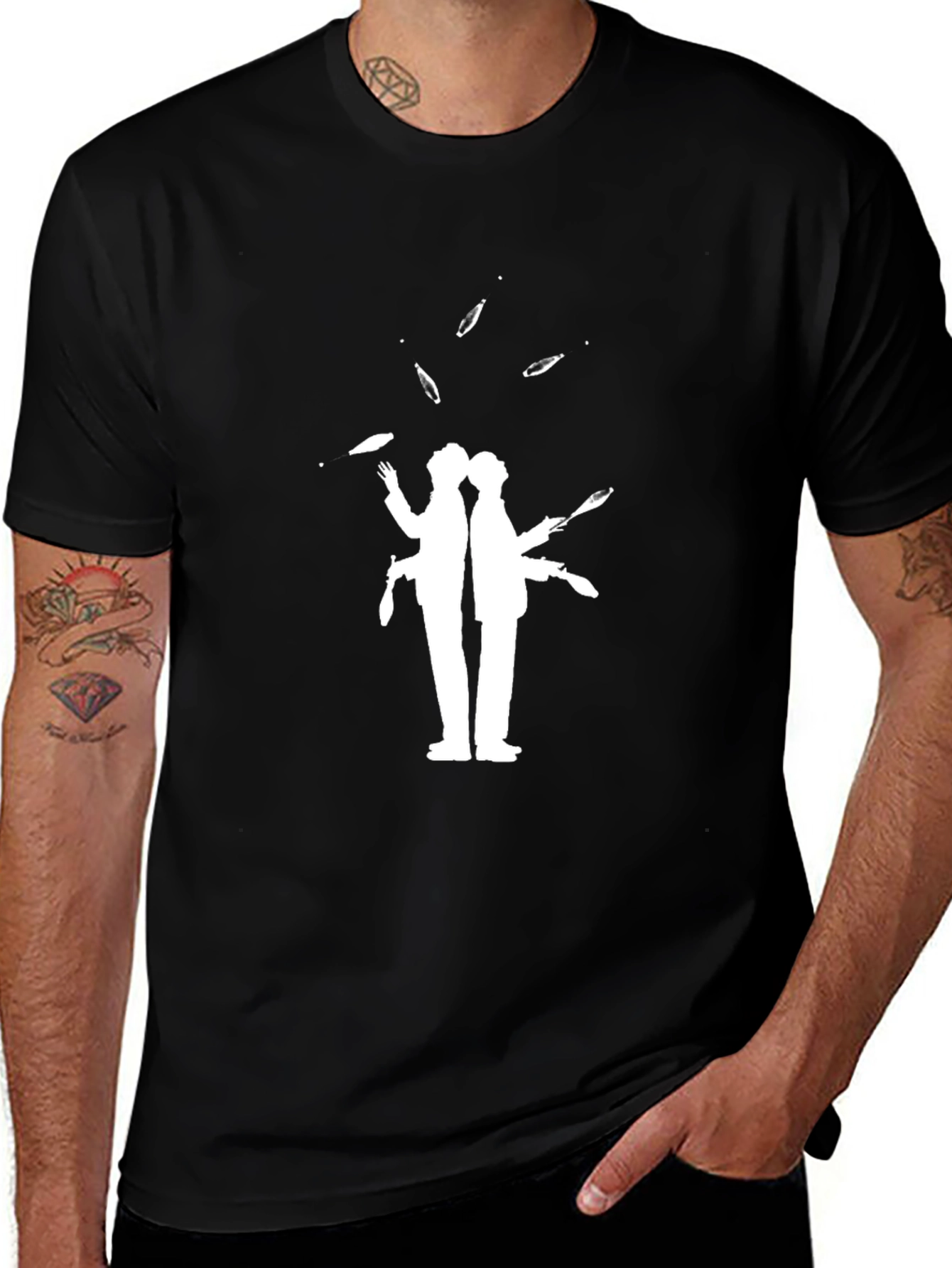Variant 27 of Juggling Performers Graphic Tee - Black Cotton T-Shirt