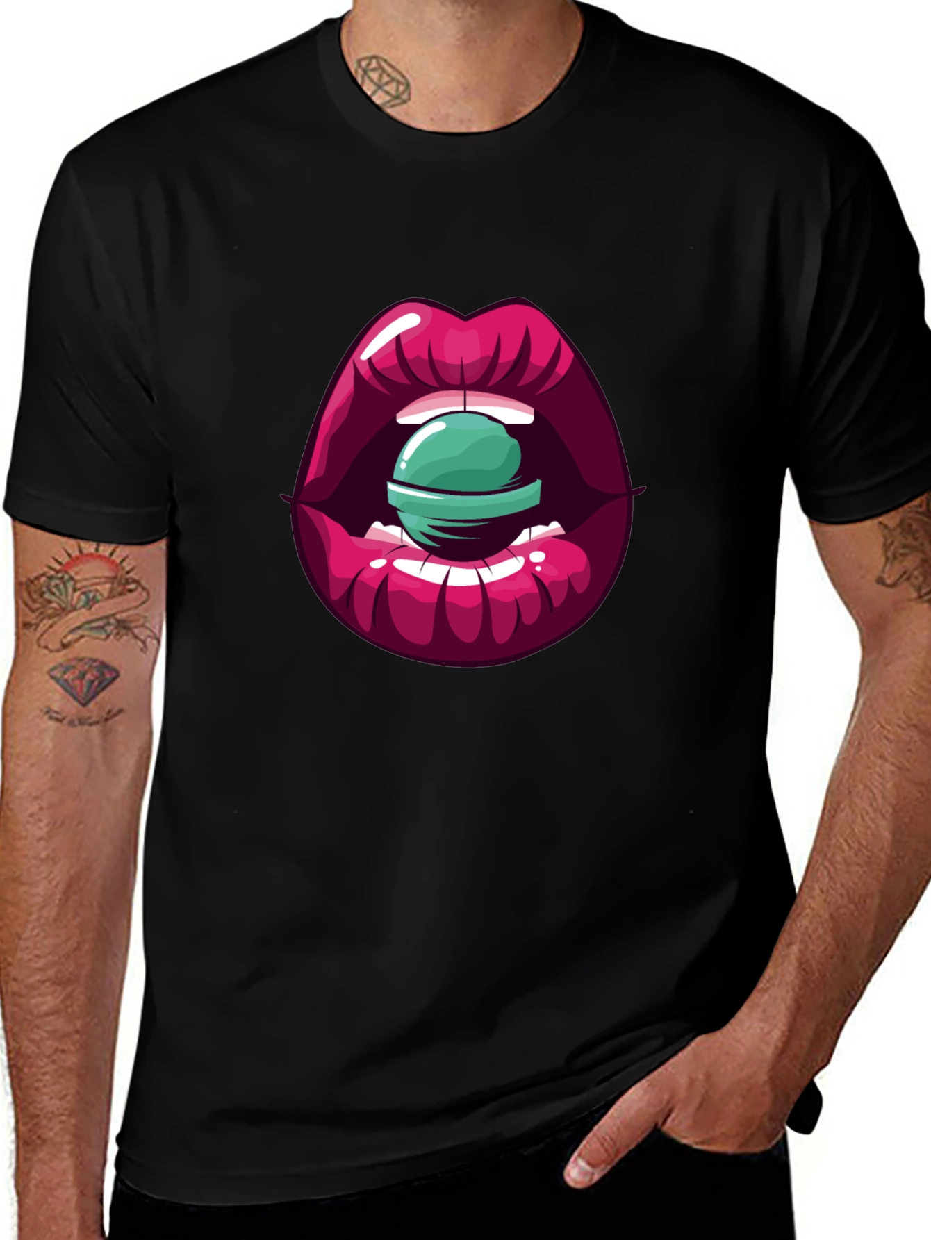 Variant 12 of Lips Lollipop Graphic Tee - Unique Design