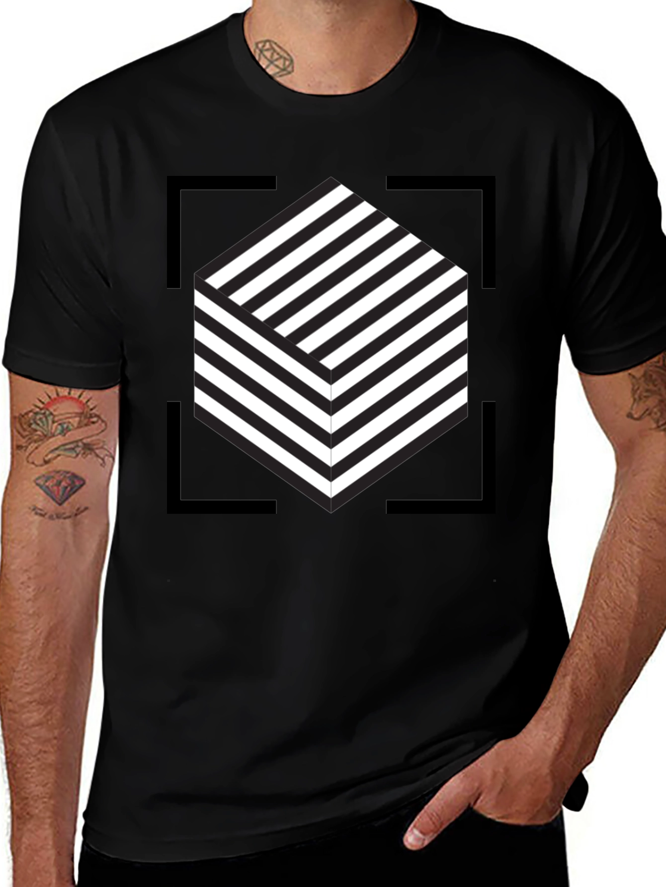 Variant 22 of Abstract Cube Graphic Tee - Modern Black T-Shirt