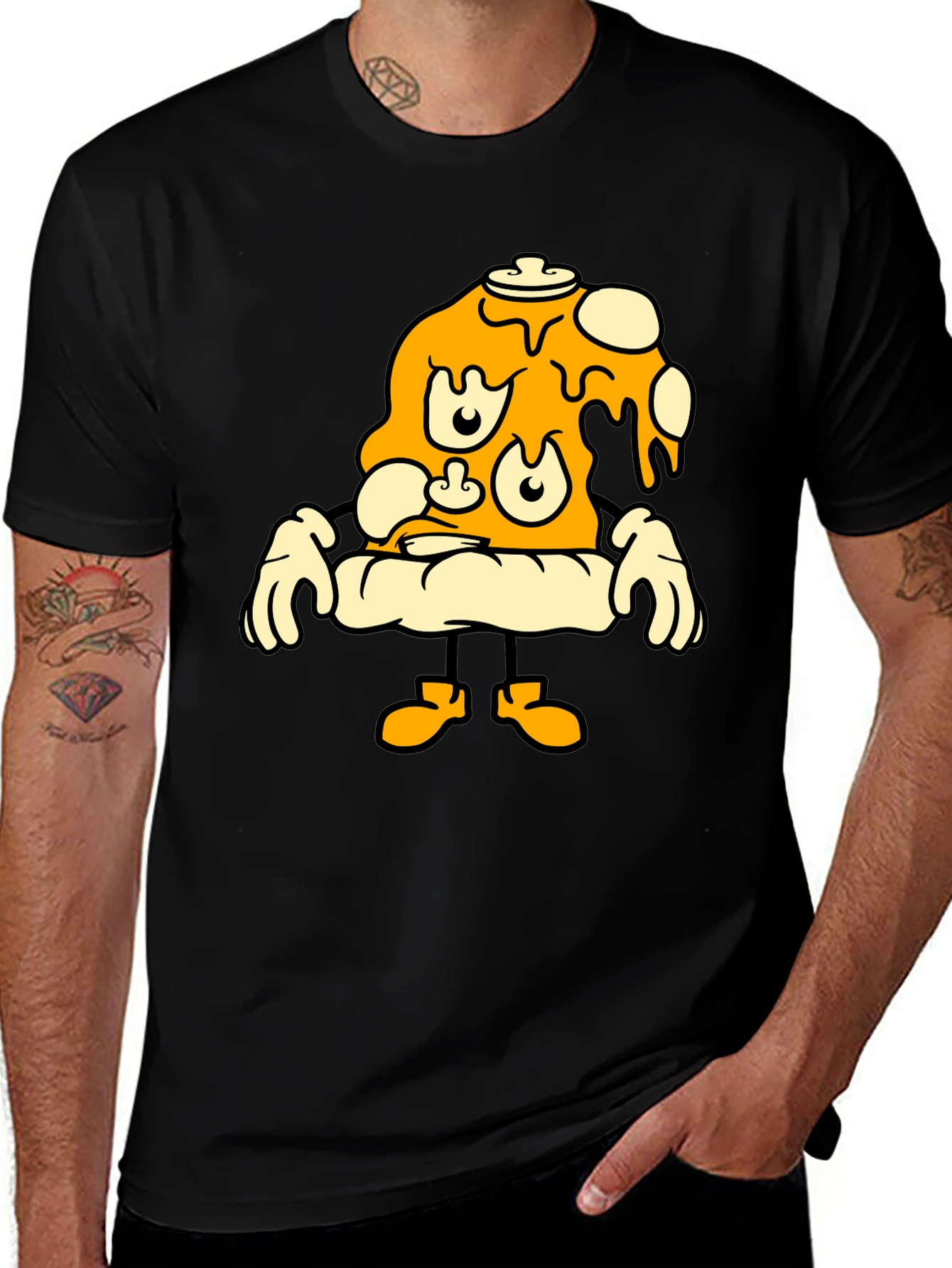 Pizza Cartoon Graphic Black T-Shirt