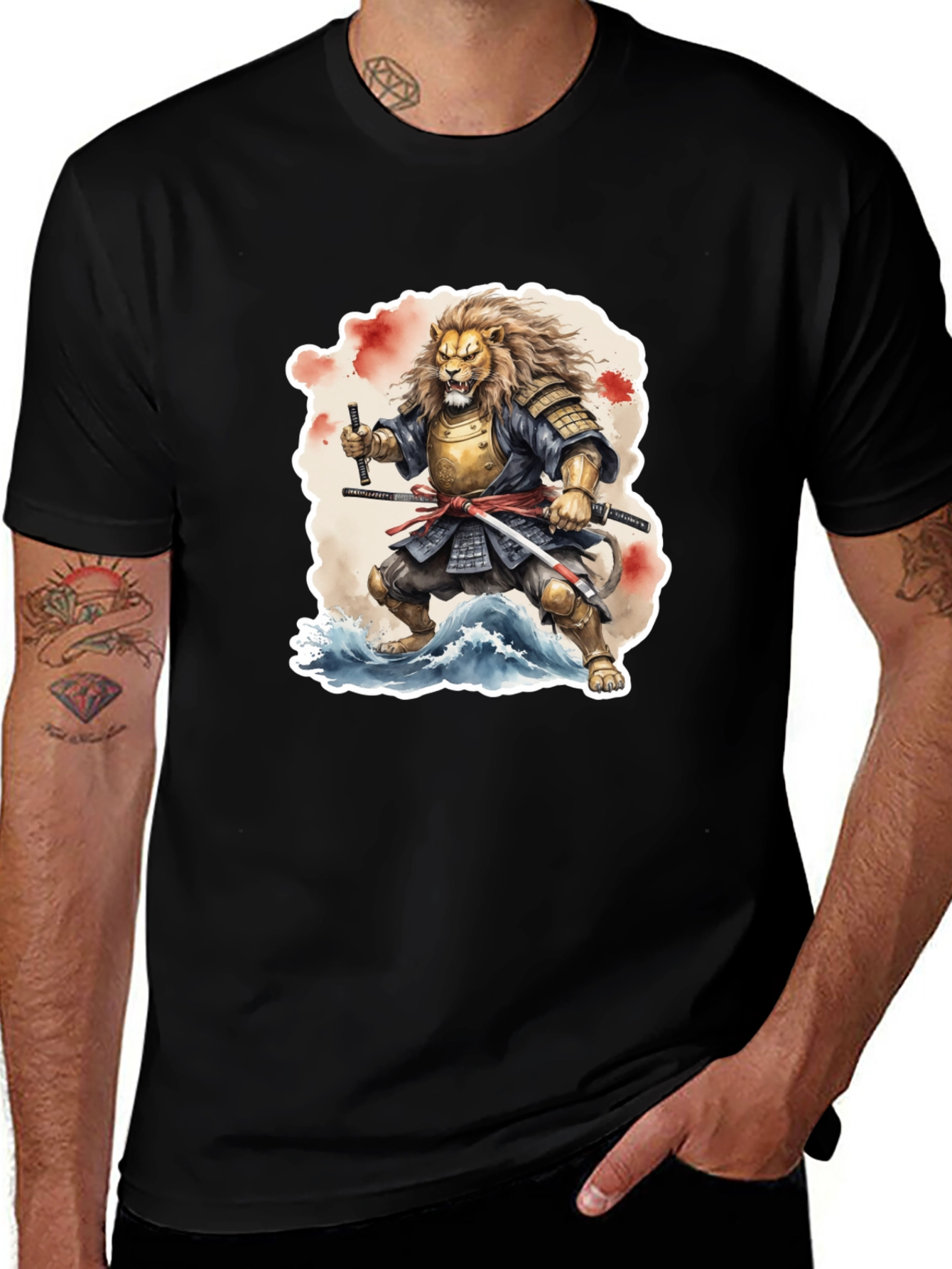 Variant 27 of Samurai Lion Black T-Shirt