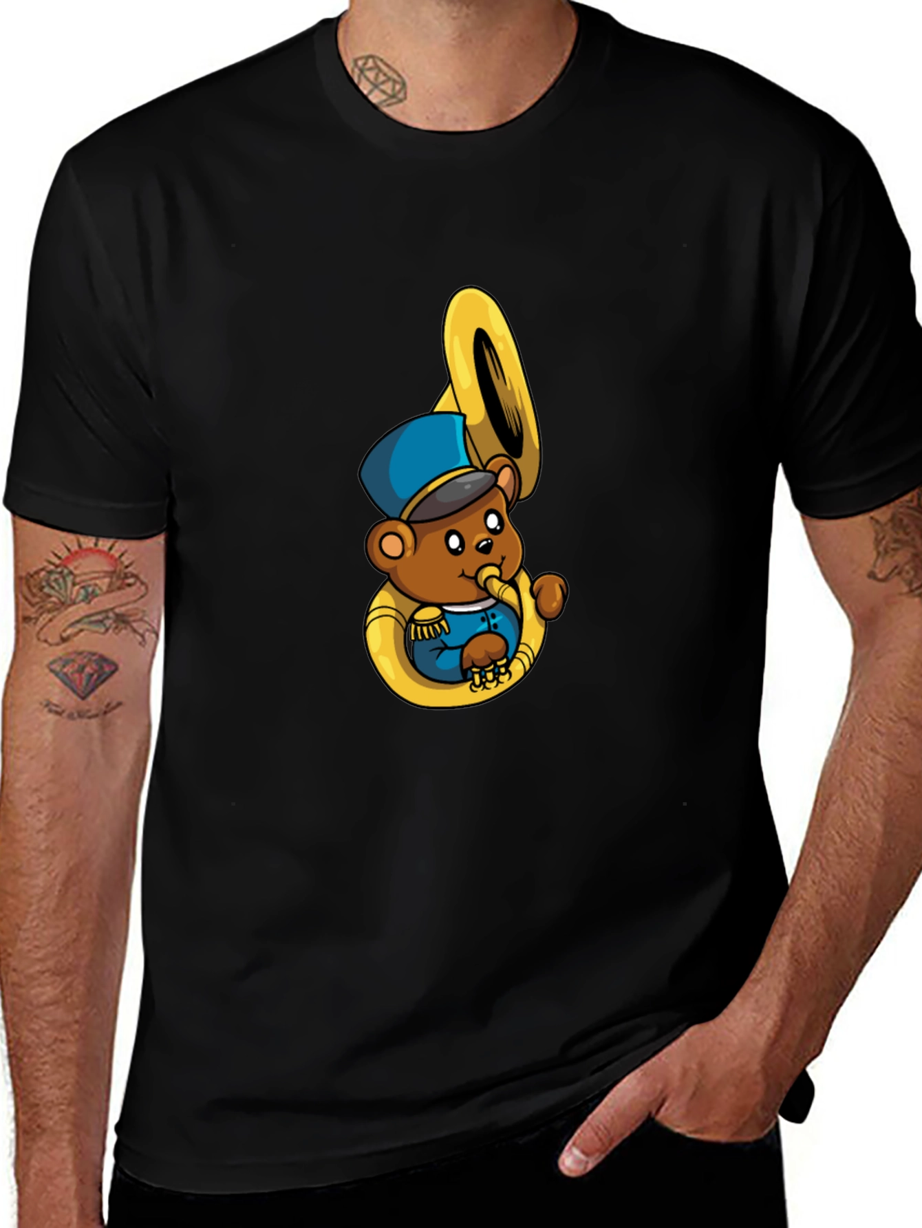 Variant 25 of Bear Playing Tuba Black T-Shirt