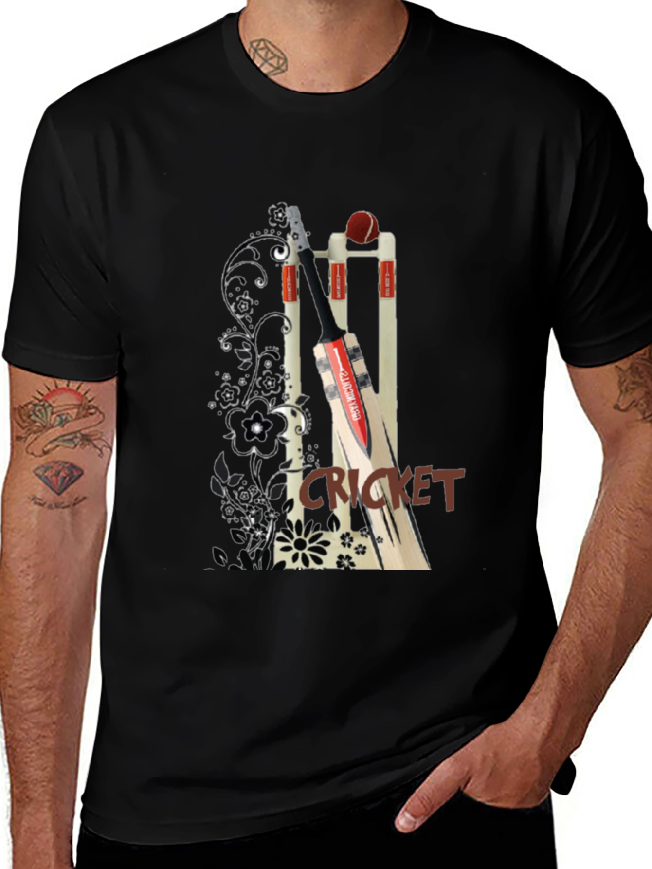 Variant 30 of Cricket Bat & Wicket Graphic Tee