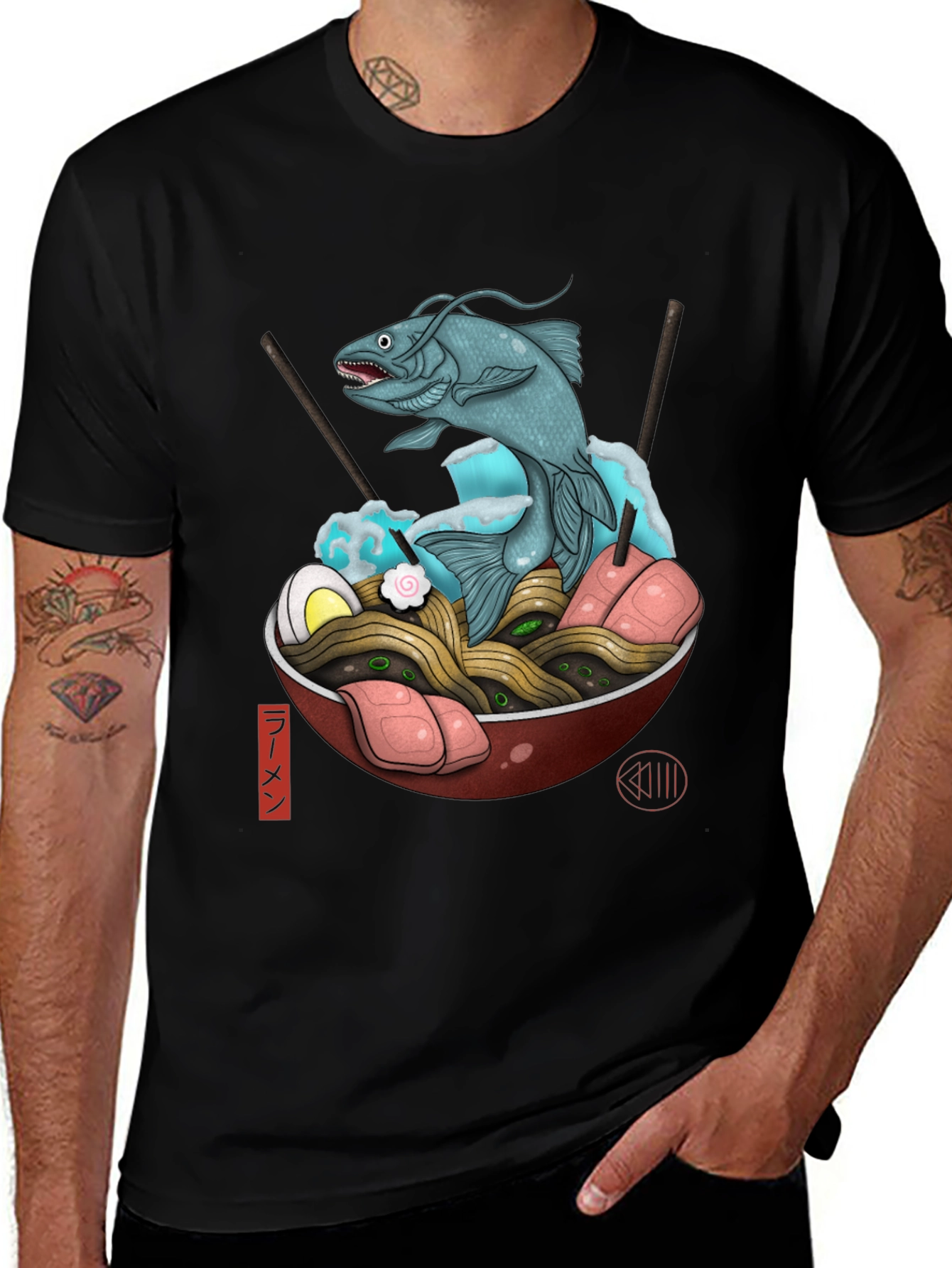 Variant 17 of Ramen Bowl T-Shirt with Fish