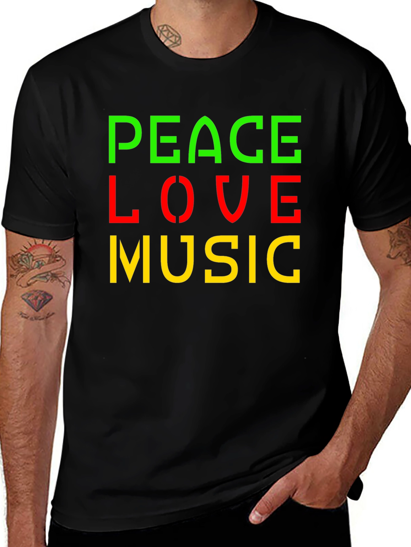 Variant 5 of Peace Love Music Graphic Tee - Black Crew Neck T-Shirt