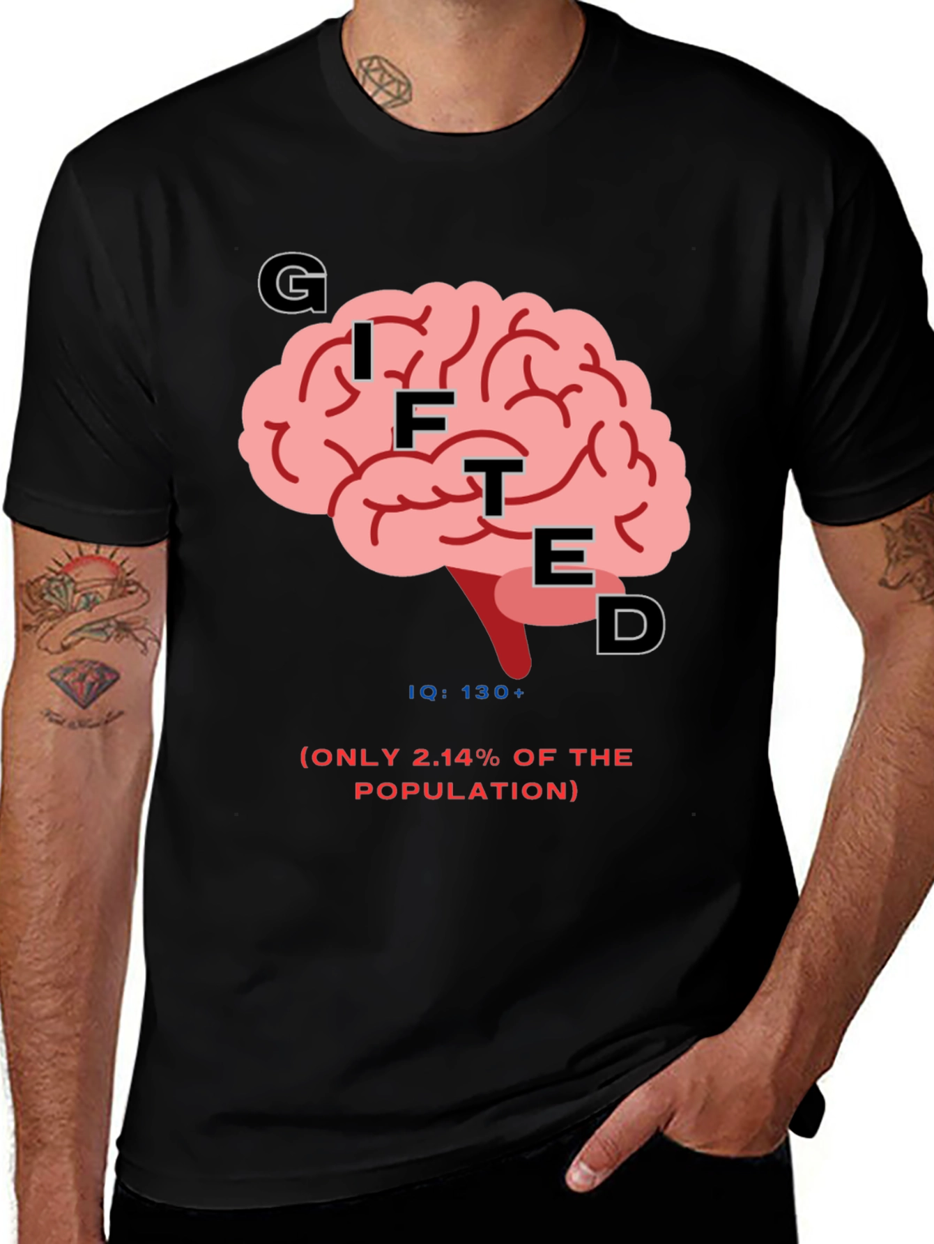 Variant 16 of Gifted Brain Graphic Tee - Mens Black T-Shirt IQ 130+
