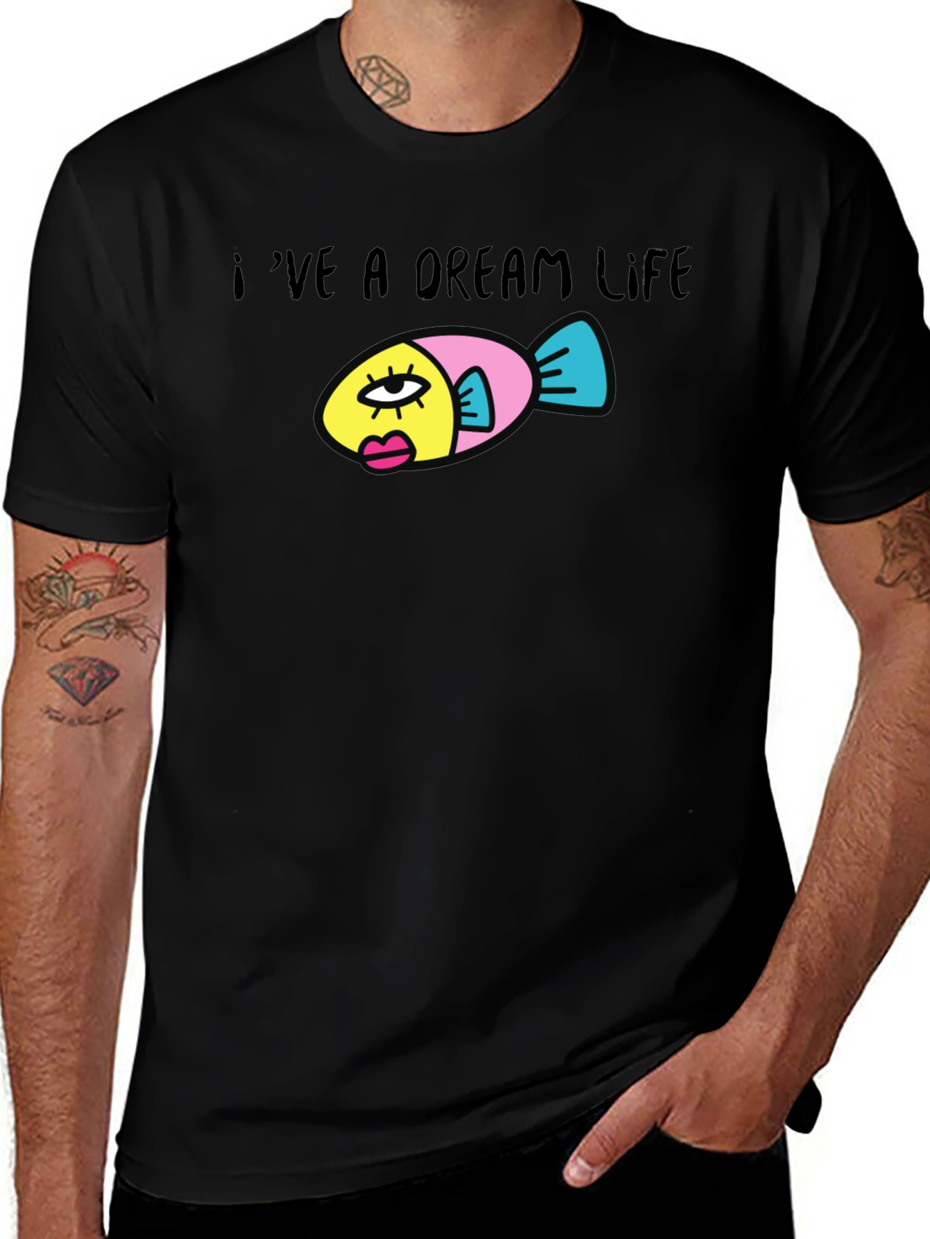 Variant 15 of Dream Life Fish Graphic Black T-Shirt