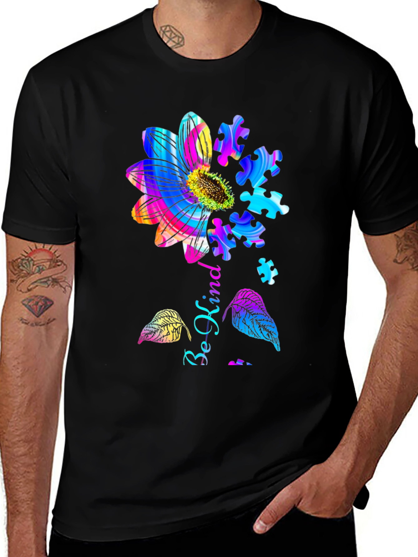 Variant 21 of Be Kind Autism Awareness T-Shirt Sunflower Puzzle Piece Design
