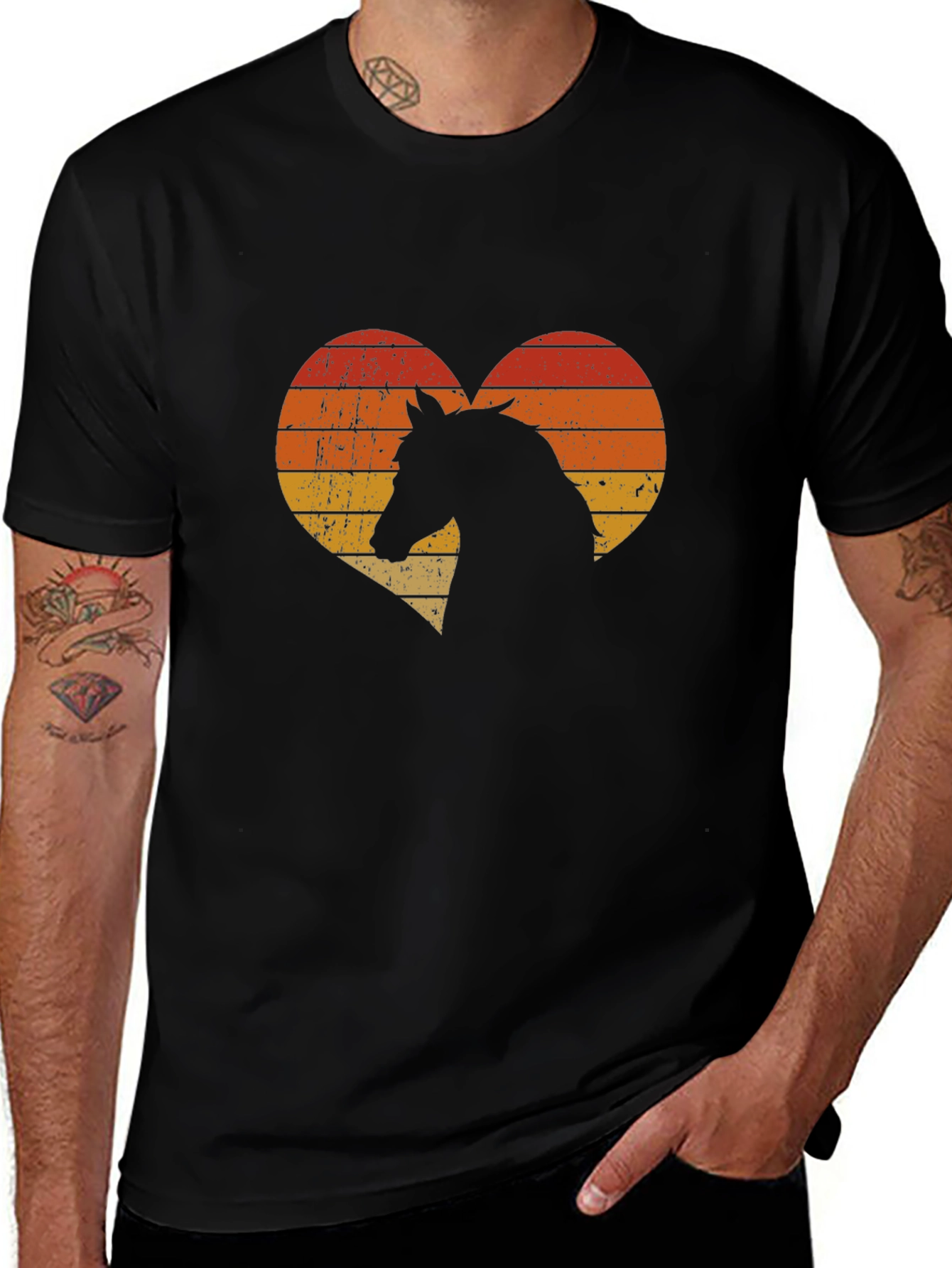 Variant 10 of Retro Horse Heart Graphic Tee - Men's Black T-Shirt