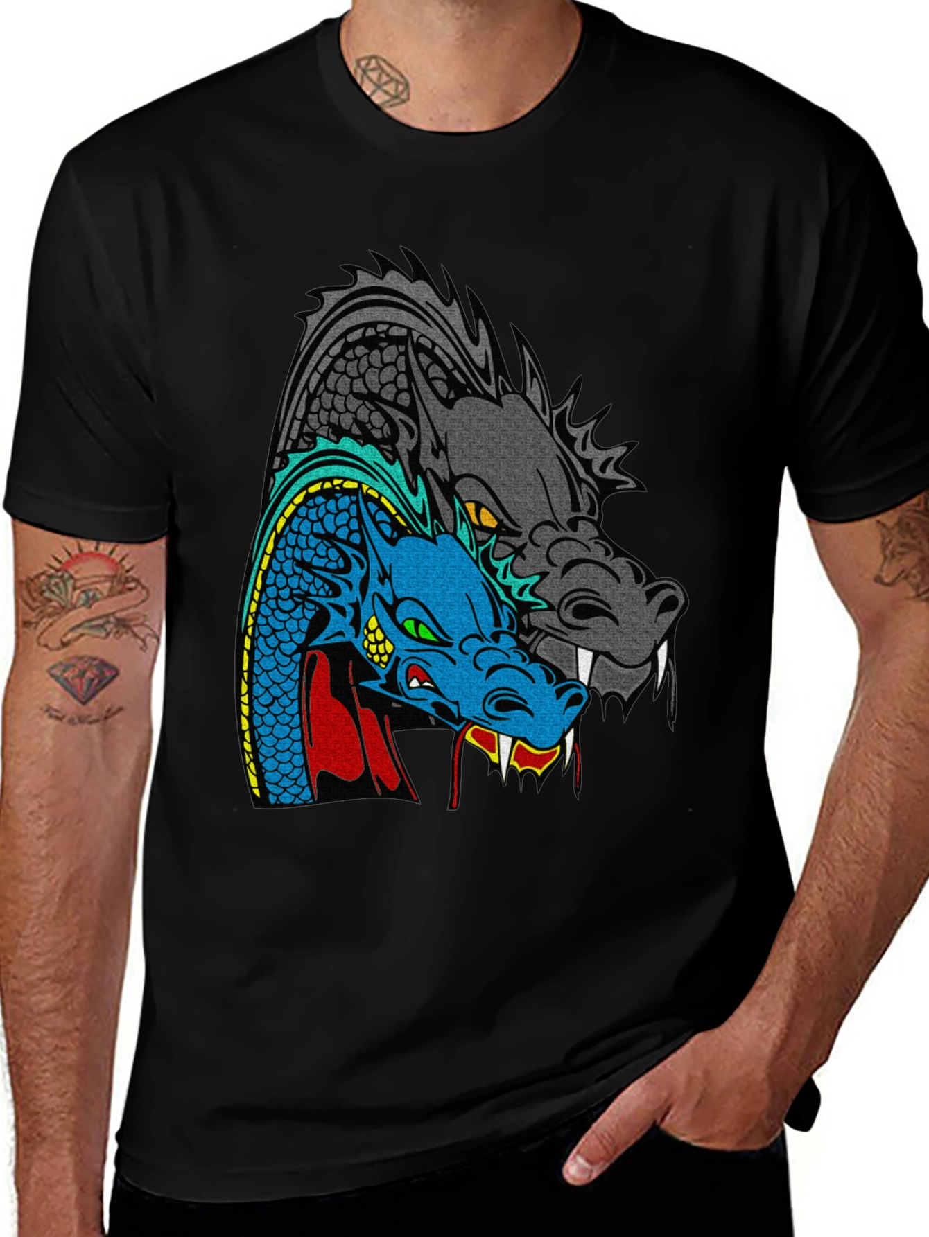 Variant 8 of Dragon Graphic T-Shirt - Two Headed Beast Design