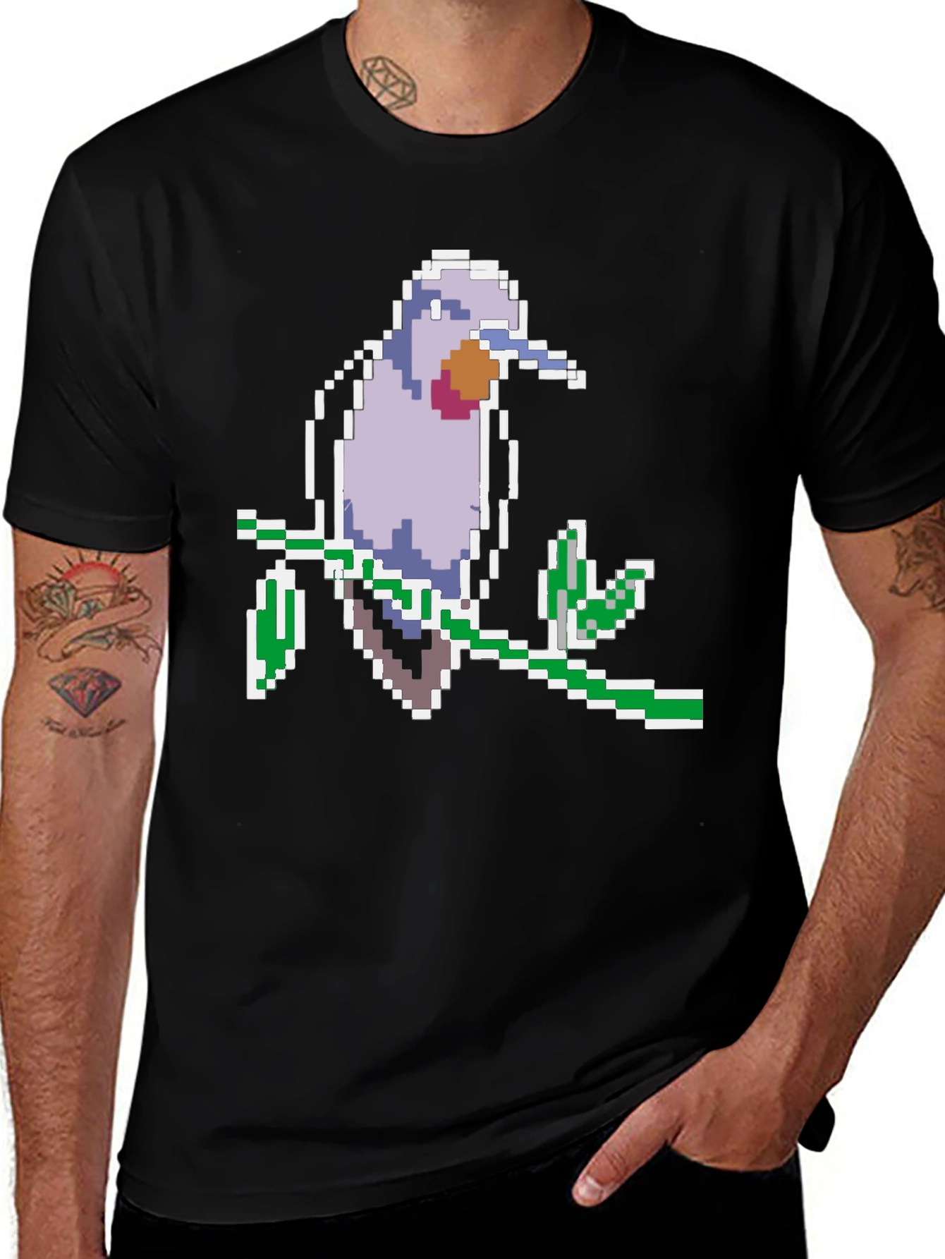 Variant 25 of Pixel Bird Graphic Tee - Black Cotton Comfort