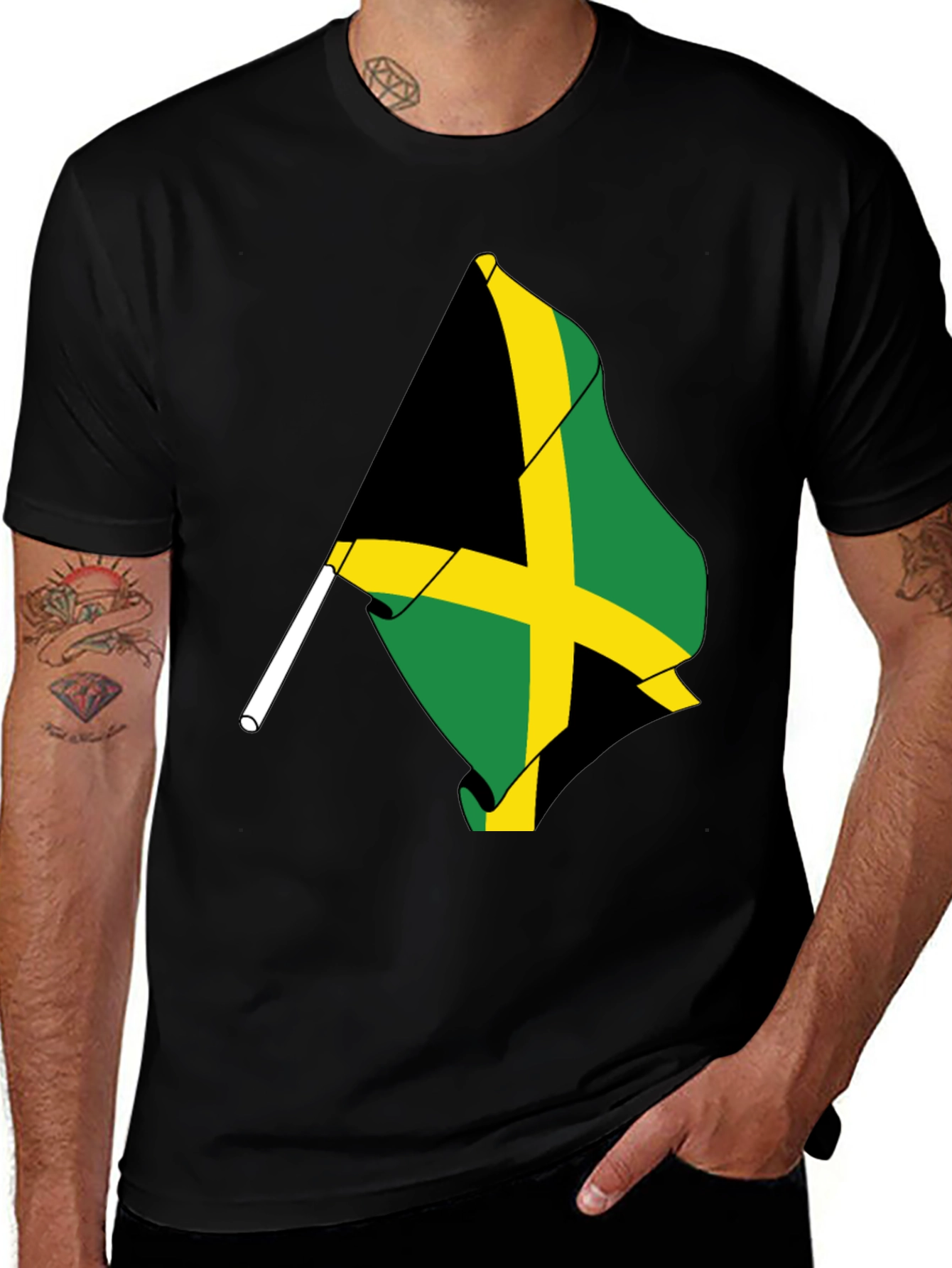Jamaica Flag Black Tee Shirt