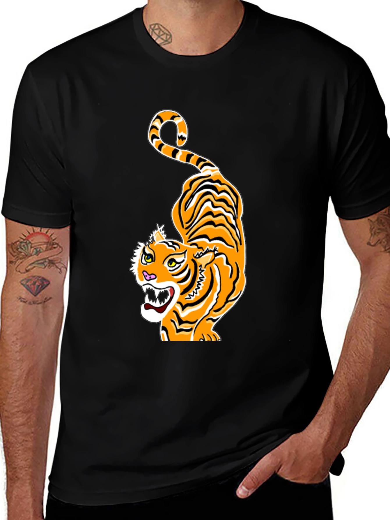 Variant 26 of Tiger Graphic Tee - Black Crew Neck