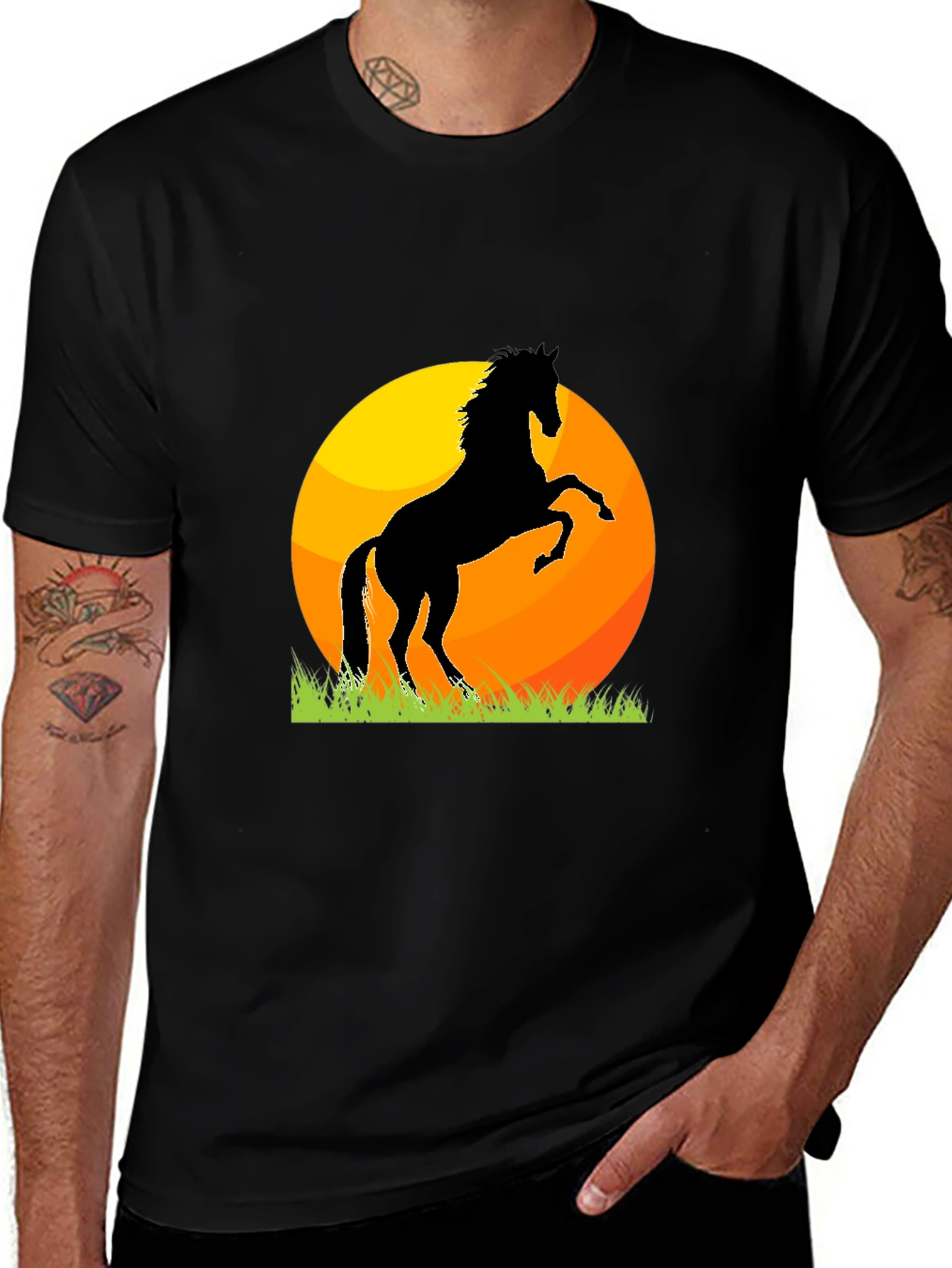 Variant 15 of Horse Silhouette Sunset Graphic Tee - Black