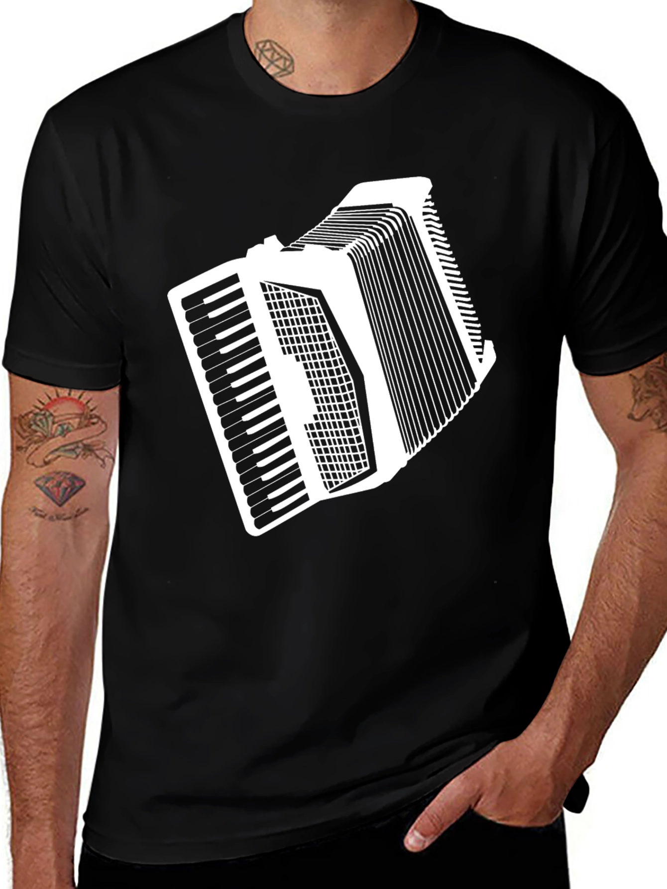 Variant 30 of Accordion Graphic Tee - Black Cotton Blend T-Shirt