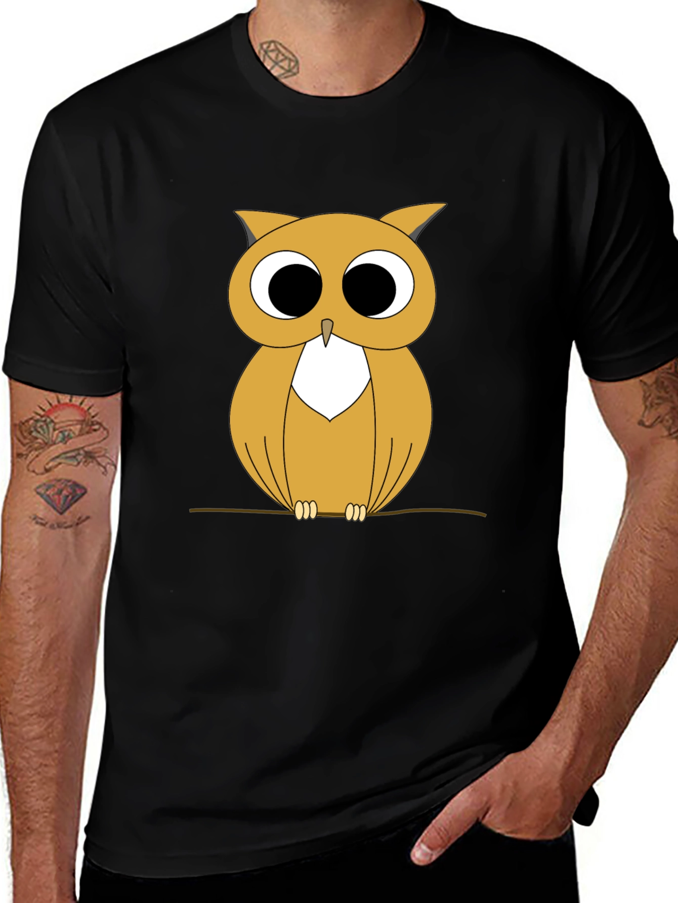 Variant 23 of Owl Graphic Tee - Men's Black Cotton T-Shirt