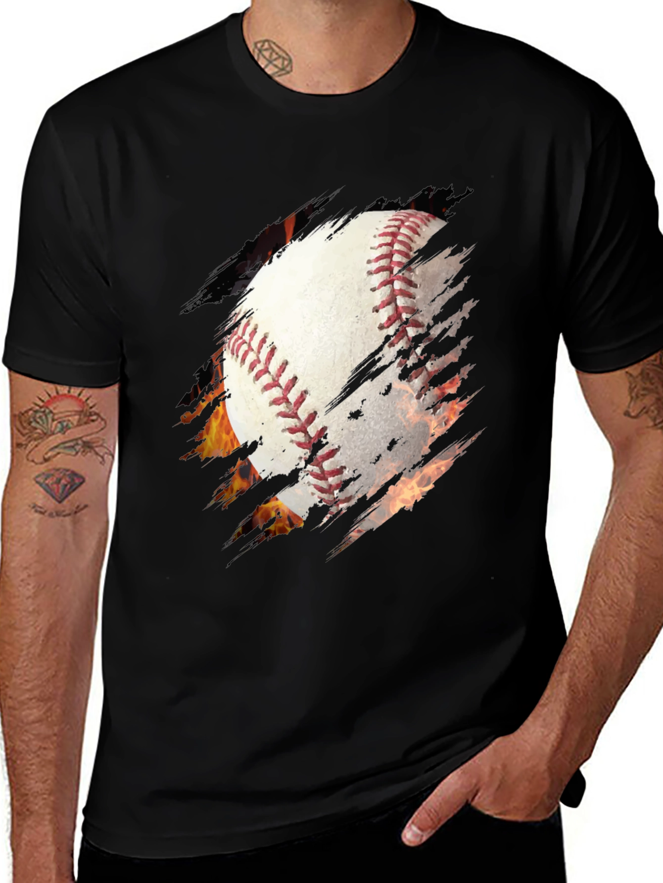Variant 16 of Baseball T-Shirt - Ripped Flame Design
