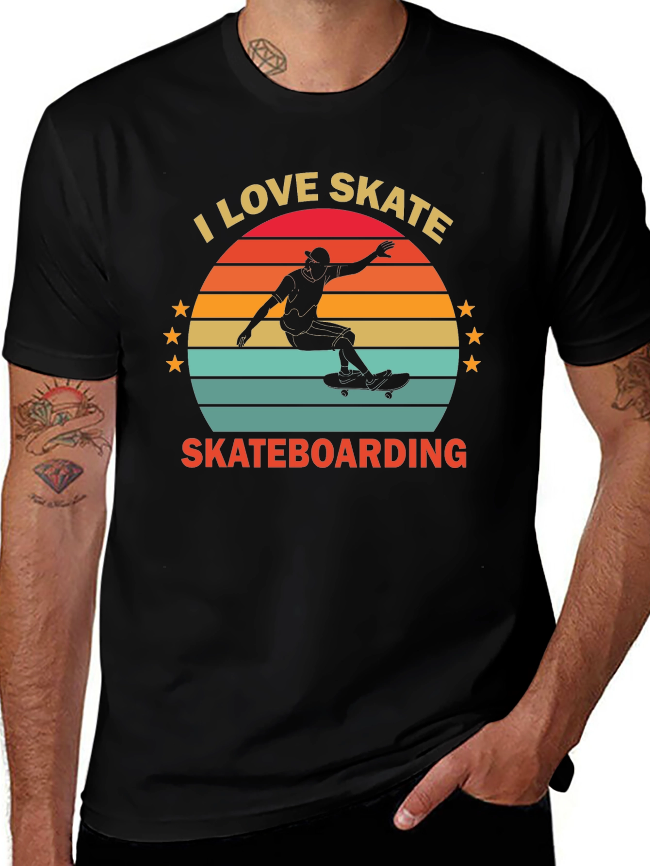 Variant 19 of I Love Skateboarding T-Shirt Retro Sunset Design
