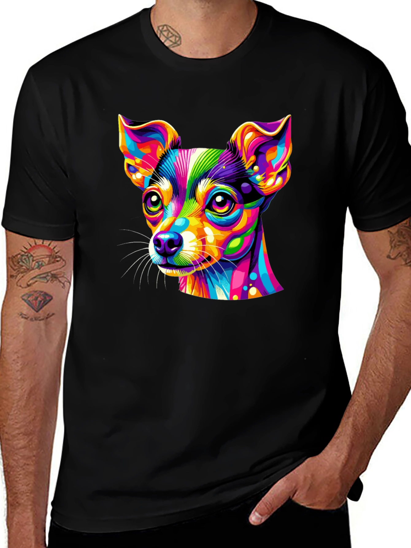 Variant 18 of Rainbow Chihuahua Graphic Tee - Men's Black T-Shirt