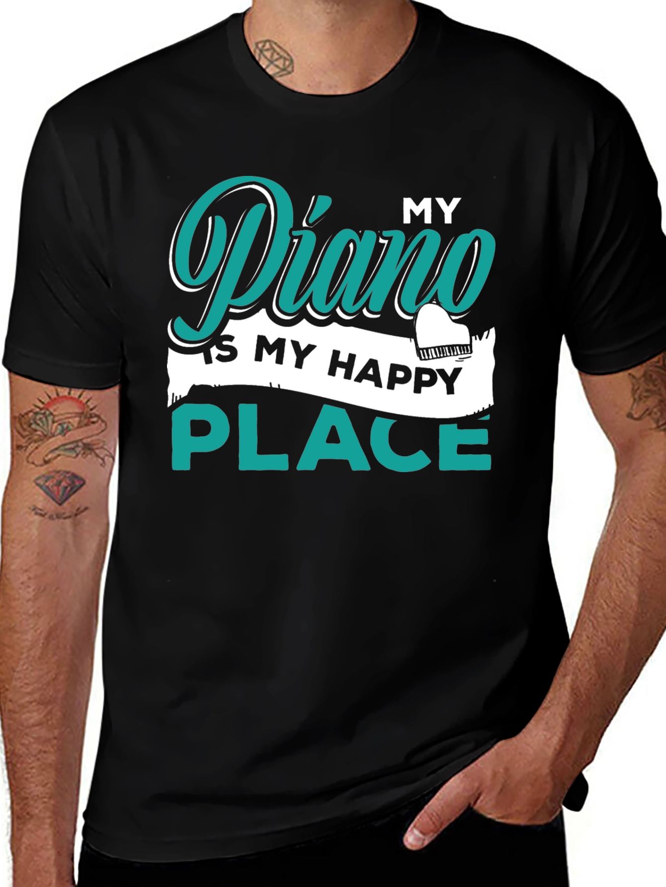 Variant 4 of My Piano Is My Happy Place Black T-Shirt