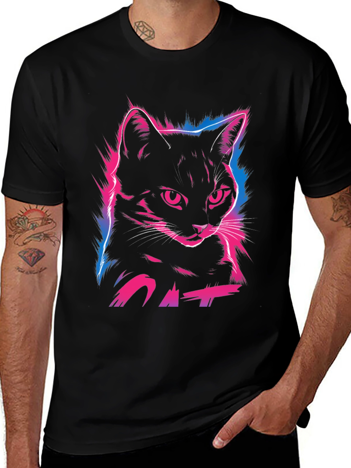Variant 28 of Neon Cat Graphic Print T-Shirt - Cool Streetwear Style
