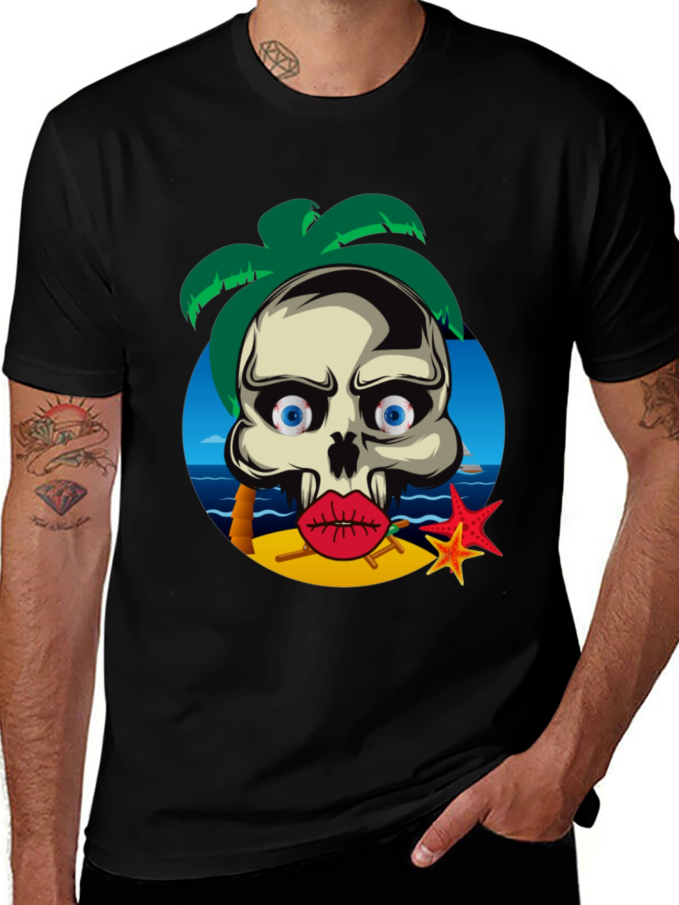 Variant 22 of Skull Beach Graphic T-Shirt - Summer Vibes