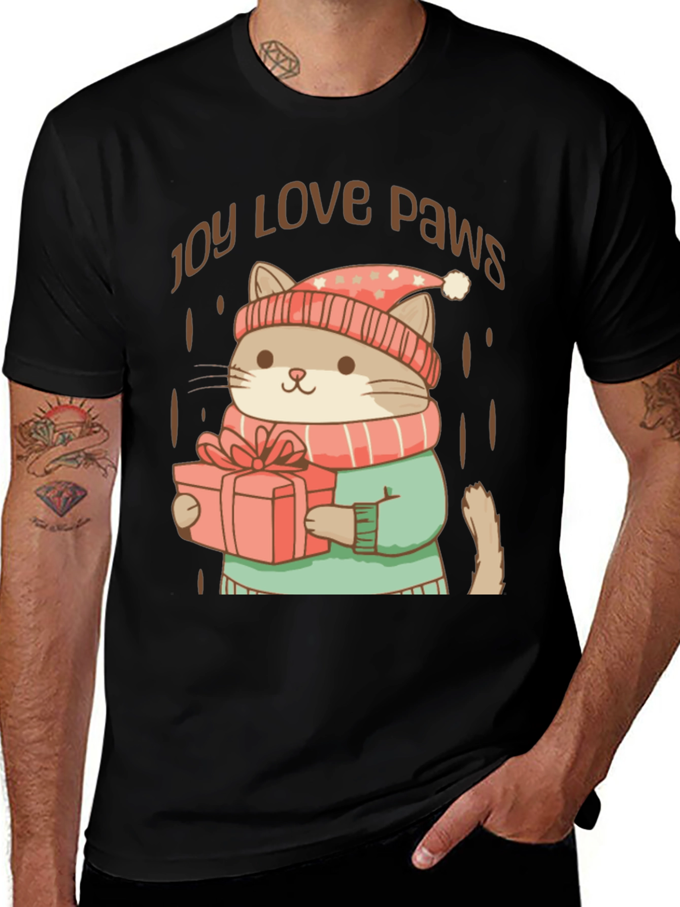 Joy Love Paws Christmas Cat T-Shirt