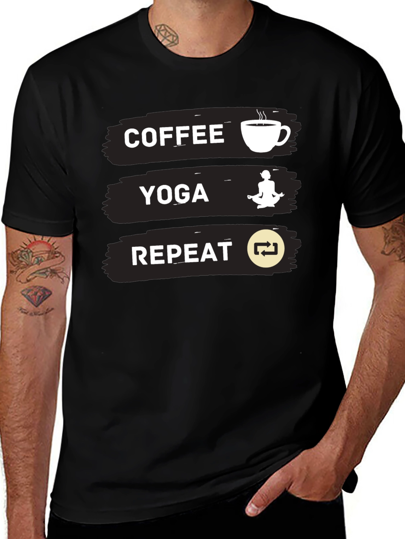 Variant 4 of Coffee Yoga Repeat Graphic Tee - Black Casual T-Shirt