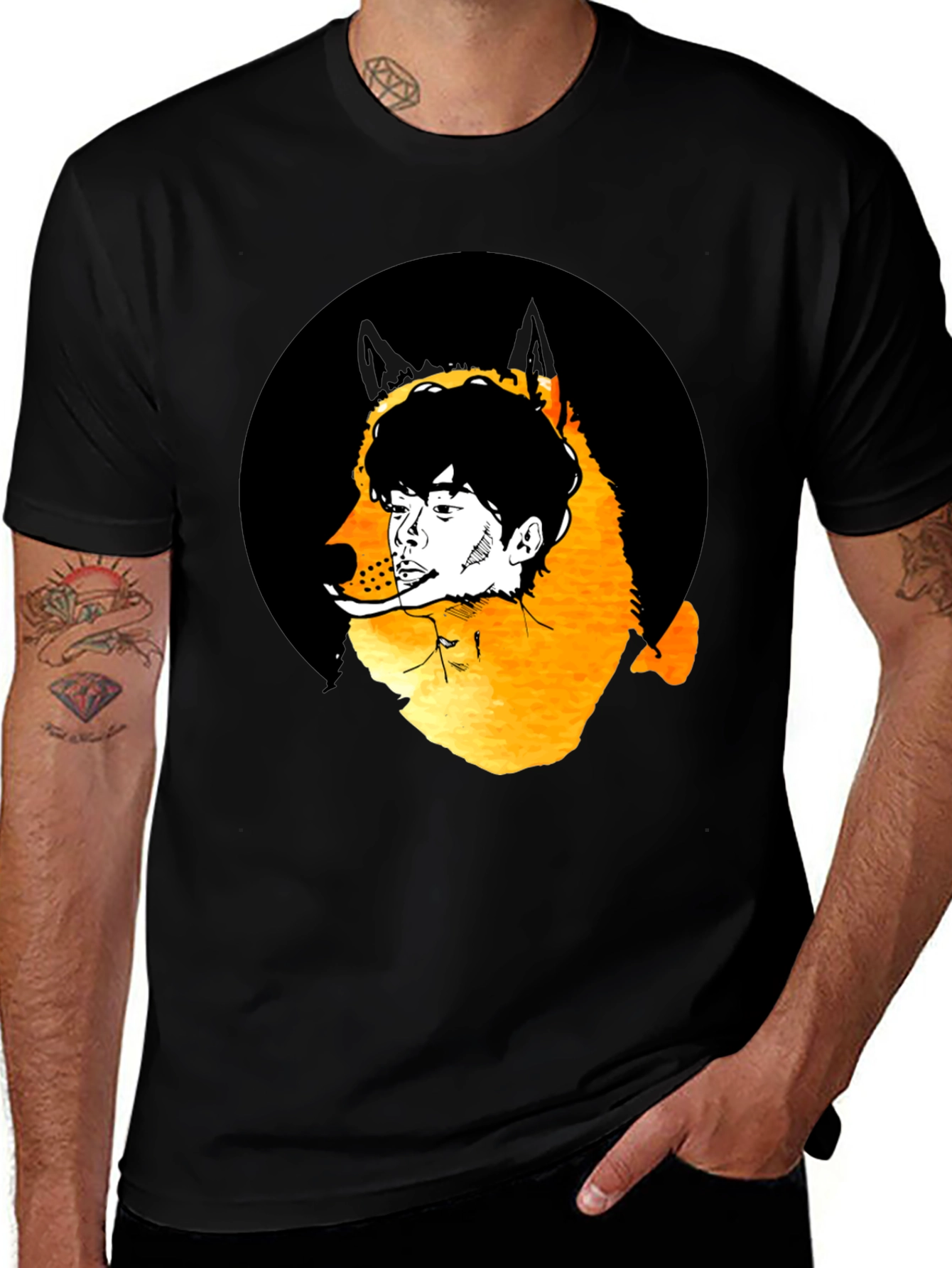 Variant 28 of Dog Man Graphic Tee - Black Cotton Blend