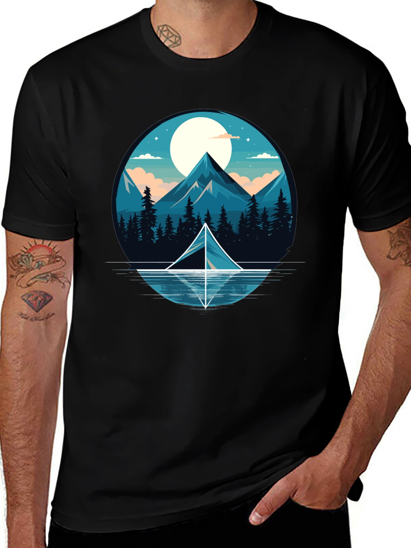 Mountain & Tent Graphic Tee - Nature Lover's T-Shirt