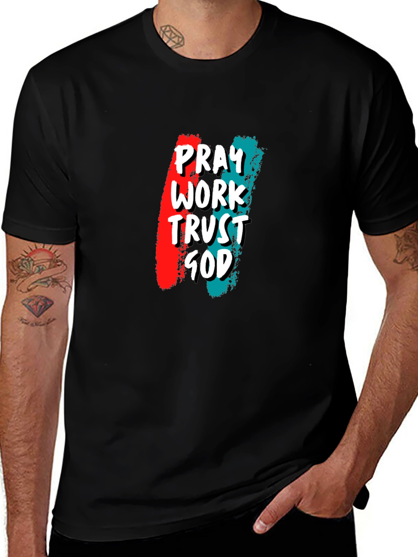 Variant 21 of Pray Work Trust God Graphic Tee