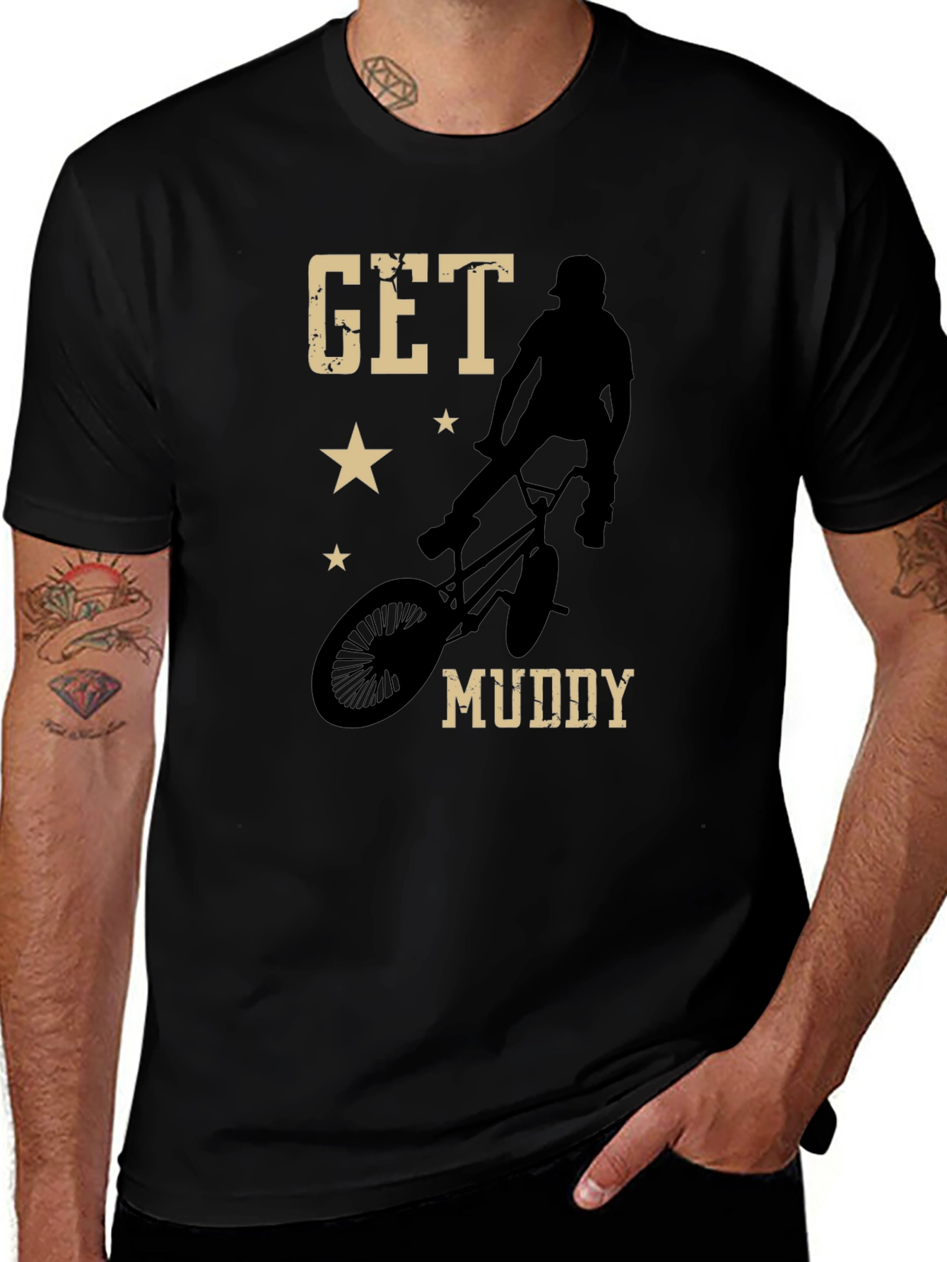Get Muddy BMX Rider Black Graphic T-Shirt