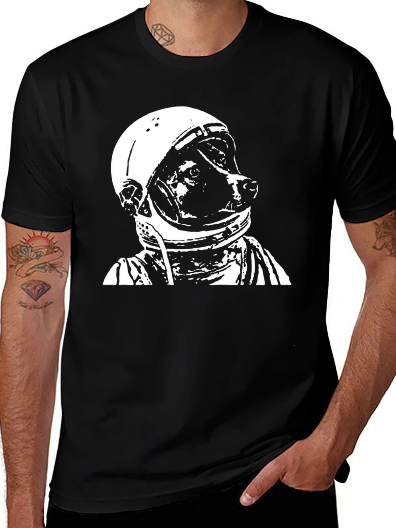 Variant 24 of Dog Astronaut Graphic Black T-Shirt