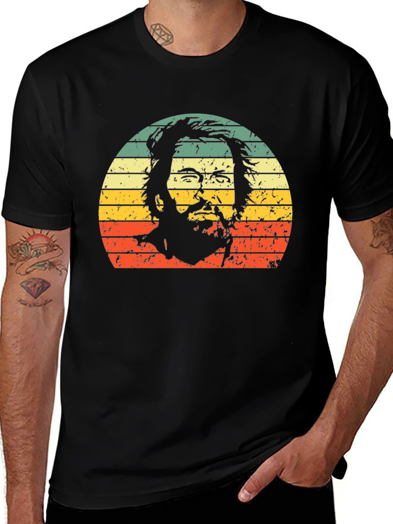 Variant 6 of Retro Bearded Man Sunset Graphic Tee - Black